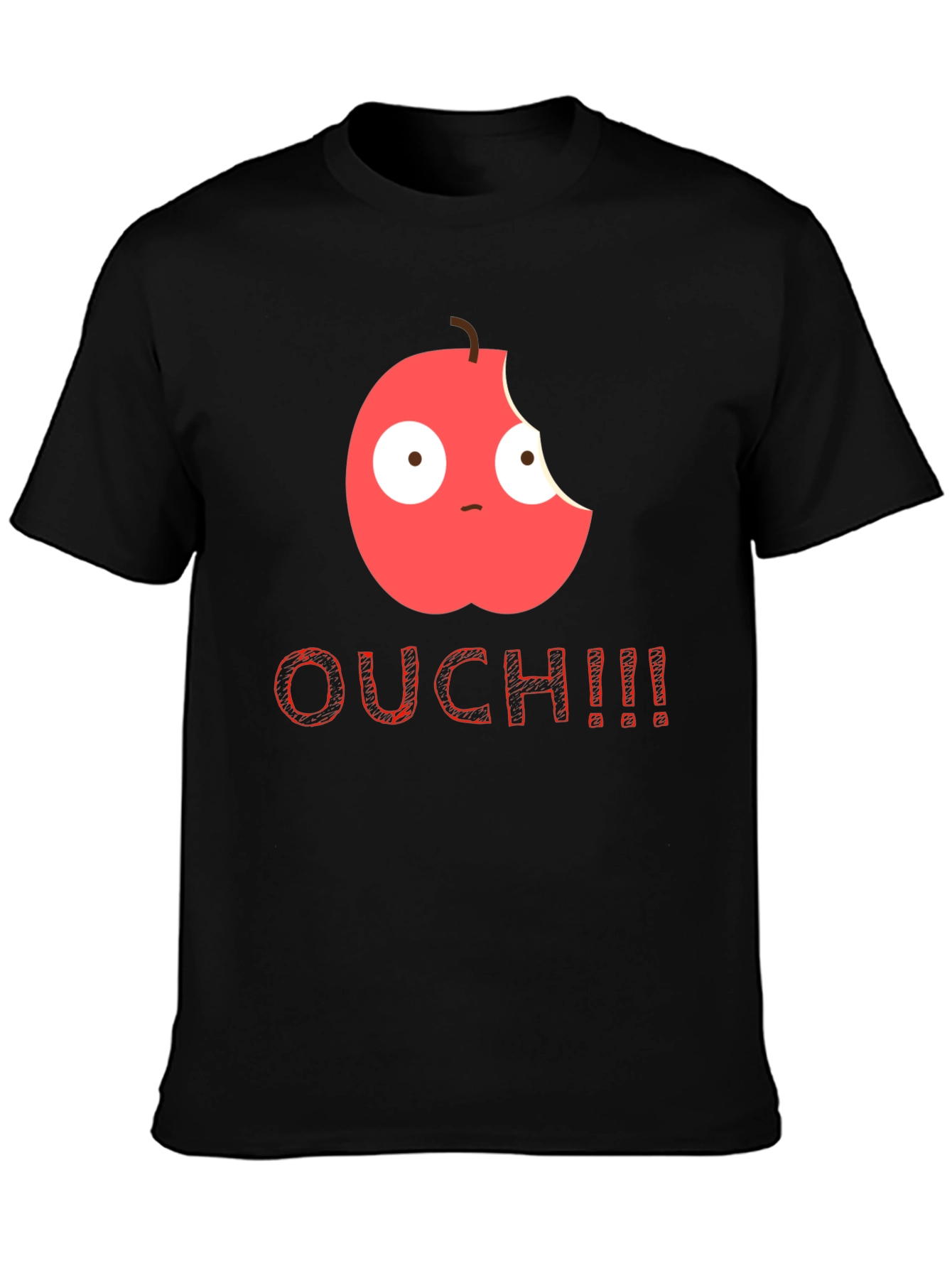 Bitten Apple Cartoon Black T-Shirt