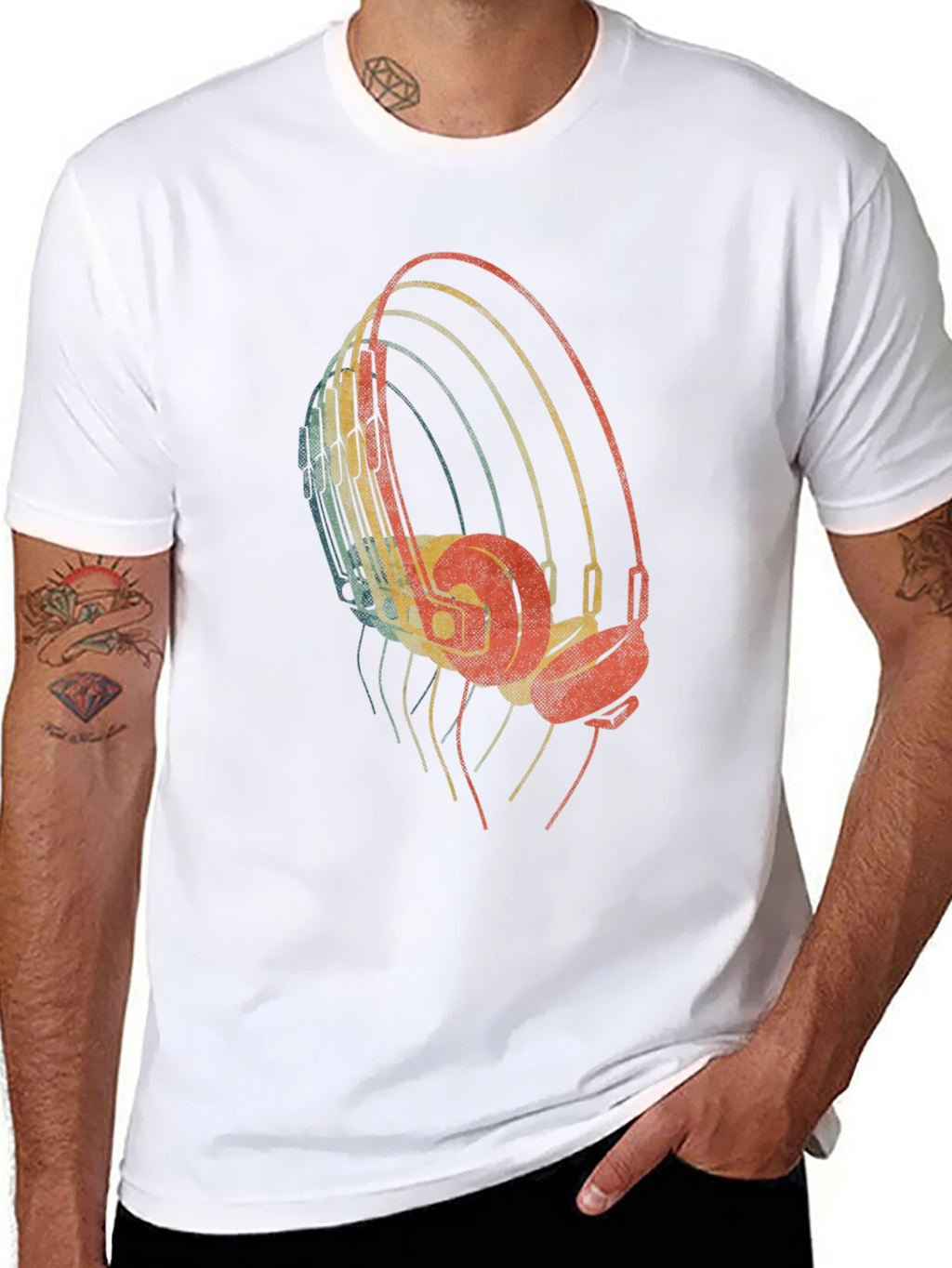 Retro Headphones Graphic Tee - Black T-Shirt