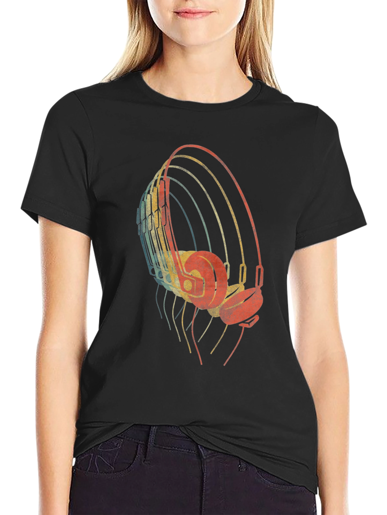 Retro Headphones Graphic Tee - Black T-Shirt