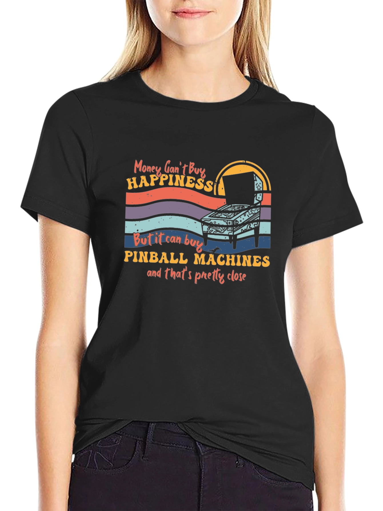 Pinball Machine T-Shirt - Money Cant Buy Happiness