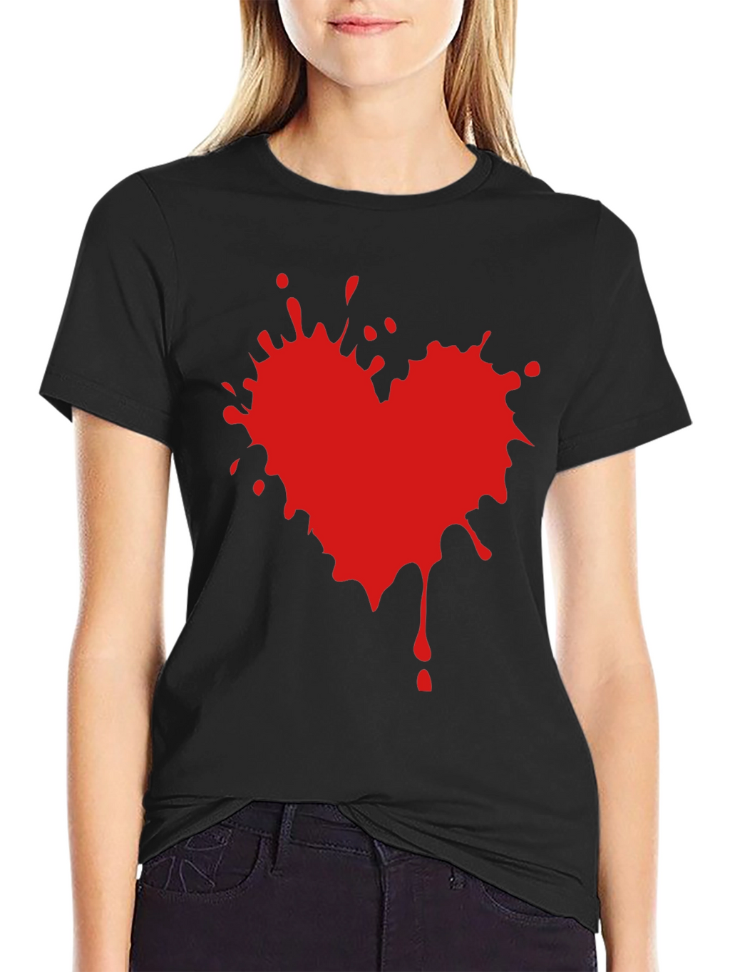 Heart Splatter Graphic Tee - Black T-Shirt