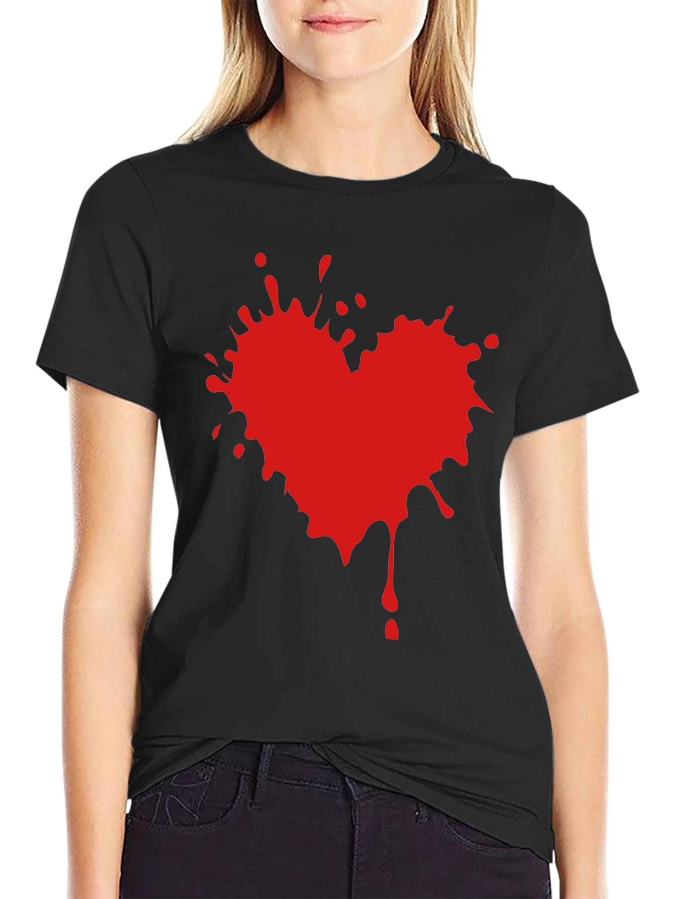 Heart Splatter Graphic Tee - Black T-Shirt