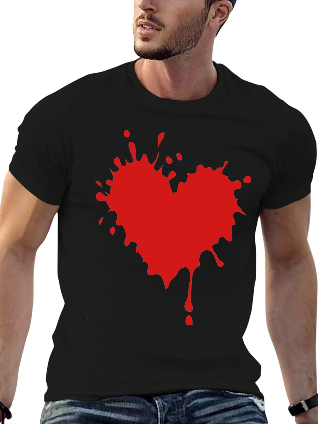 Heart Splatter Graphic Tee - Black T-Shirt
