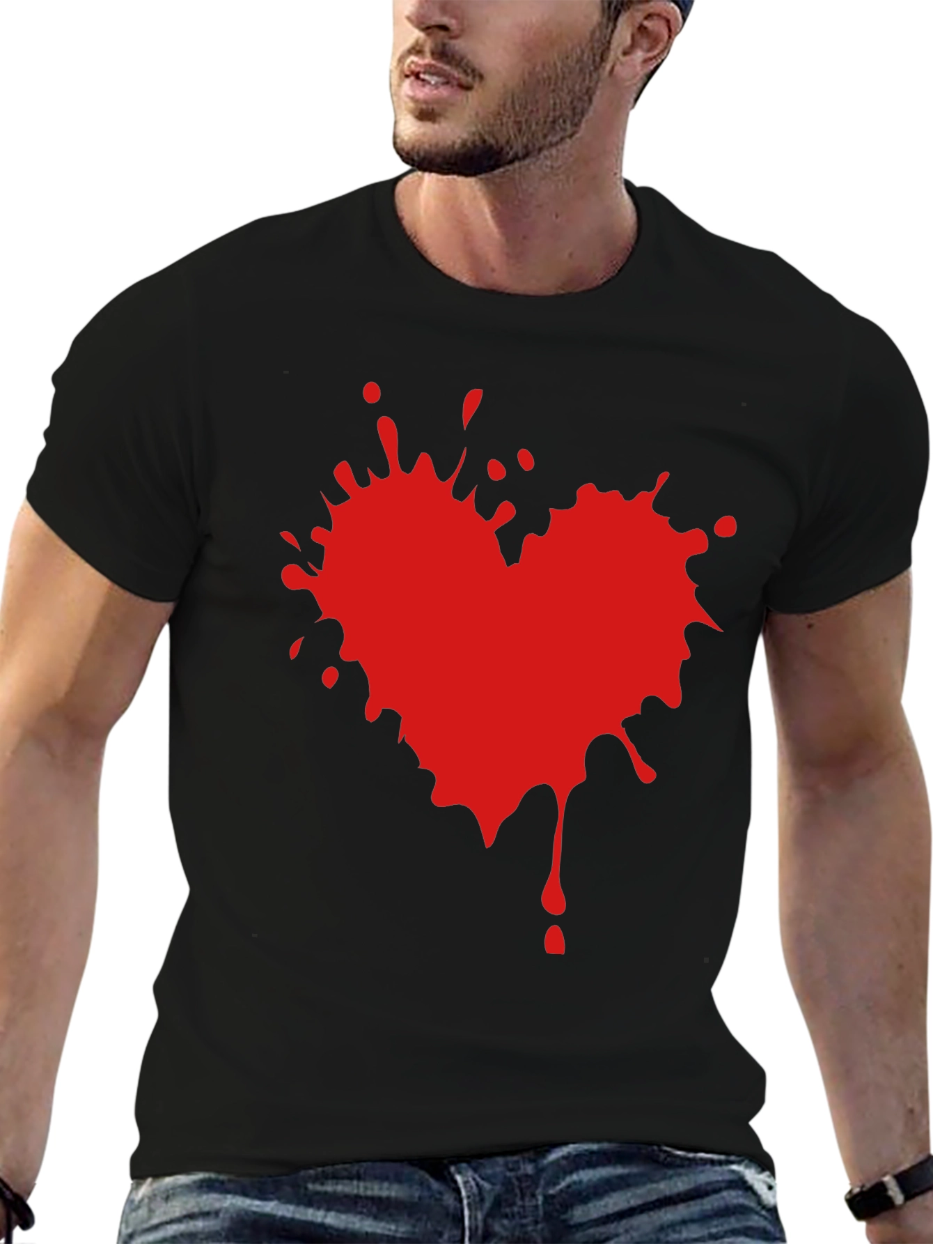 Heart Splatter Graphic Tee - Black T-Shirt