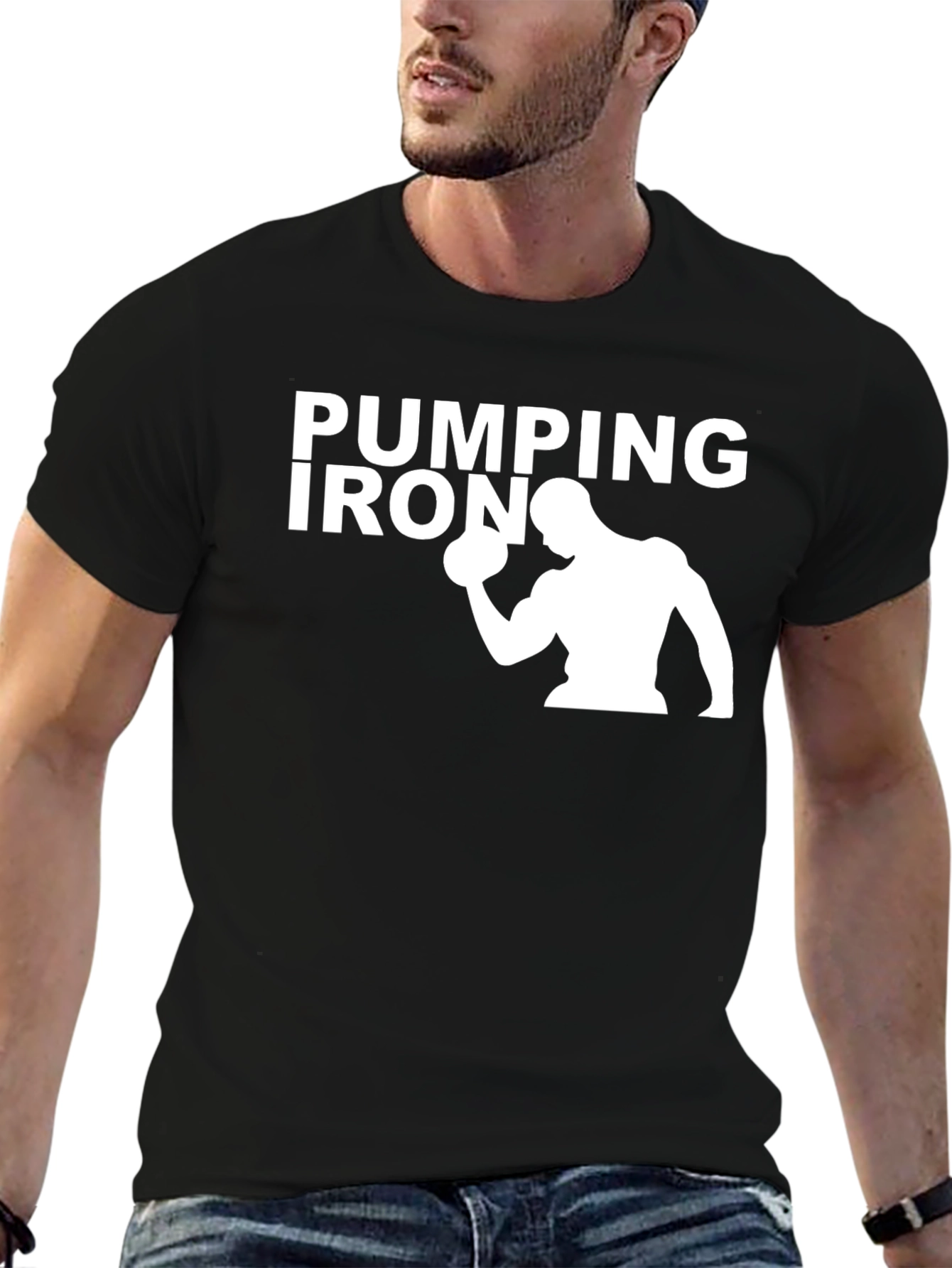 Pumping Iron Graphic Tee - Black Cotton Gym Shirt