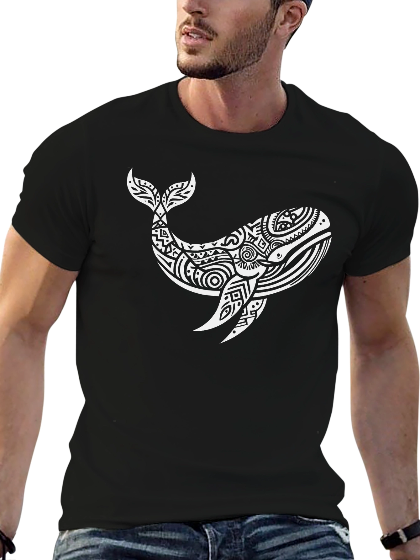 Whale Graphic Tee - Black Cotton T-Shirt