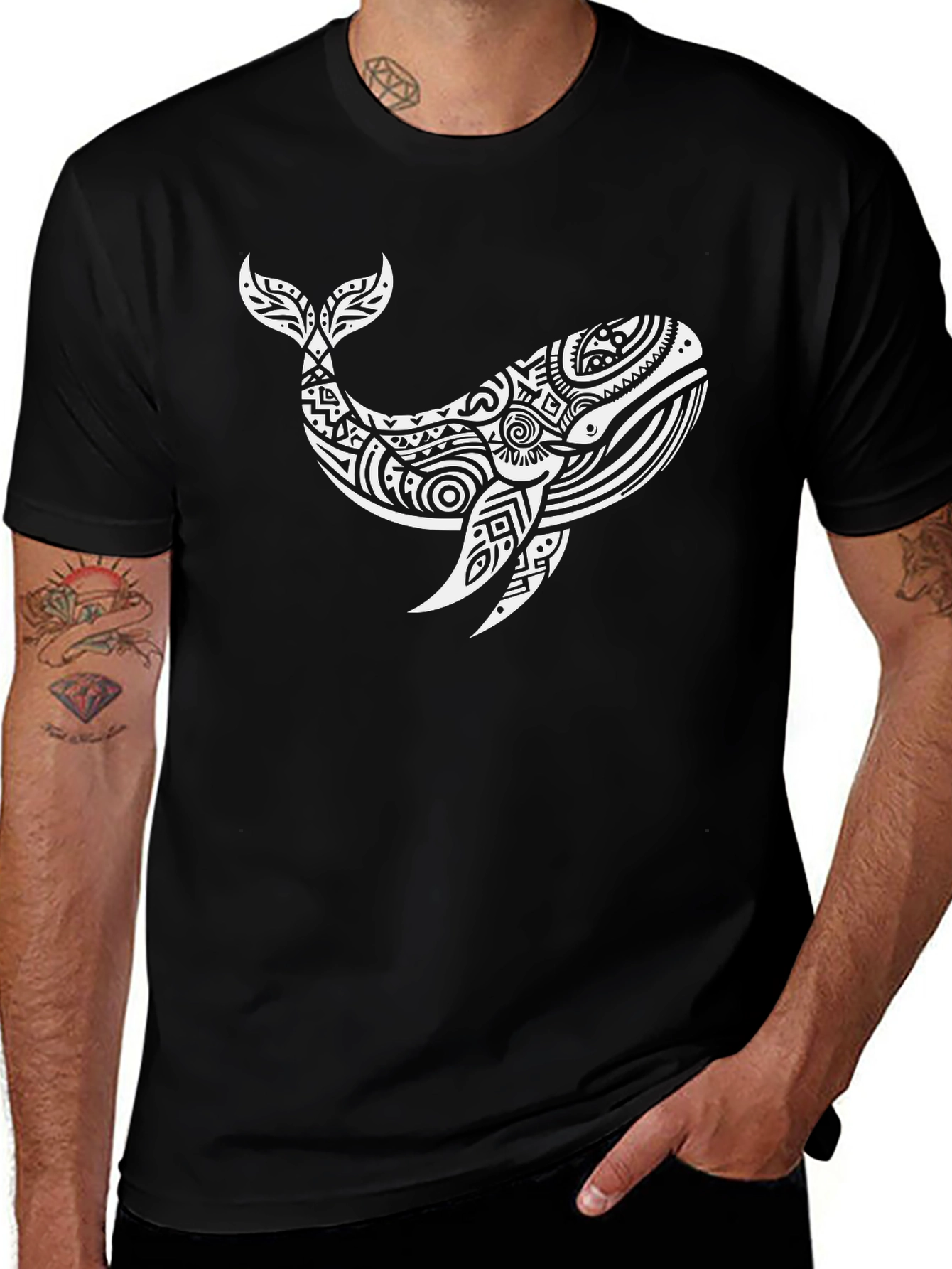 Whale Graphic Tee - Black Cotton T-Shirt