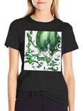 Nature Forest T-Shirt: Green Foliage Design on Black