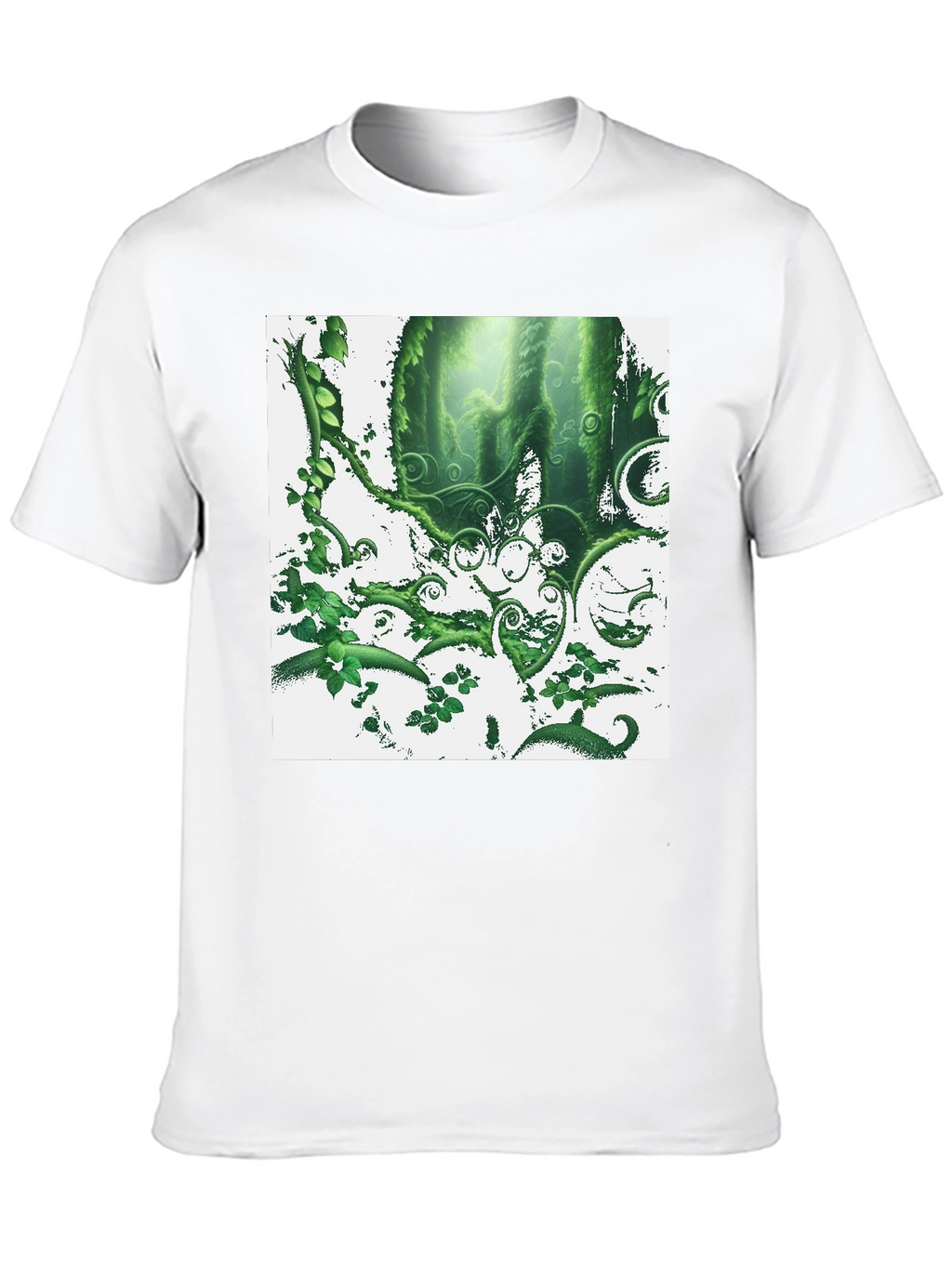 Nature Forest T-Shirt: Green Foliage Design on Black