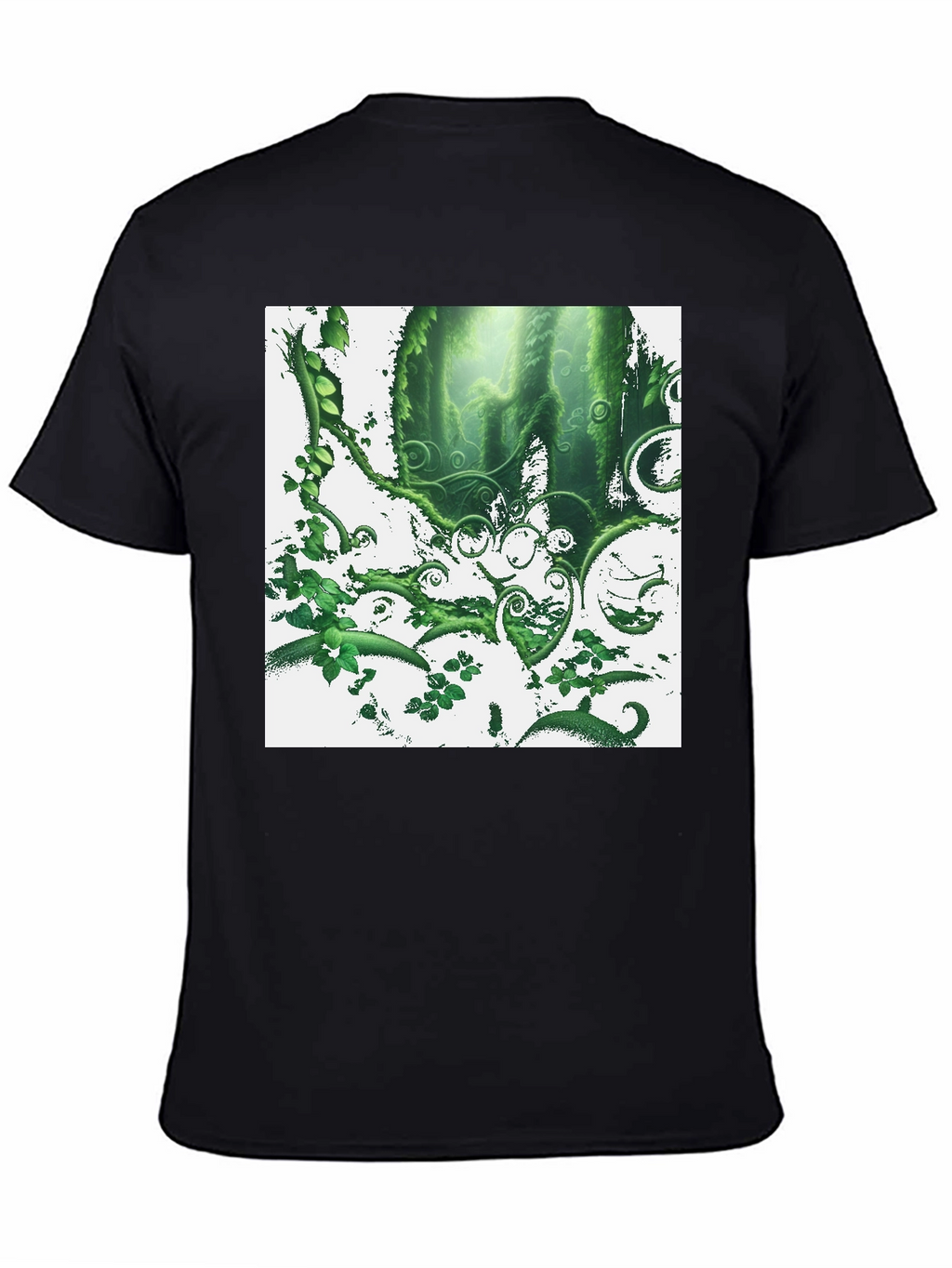 Nature Forest T-Shirt: Green Foliage Design on Black