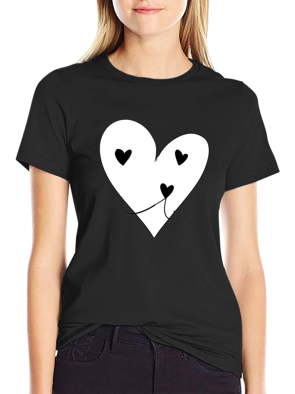 Heart Face Graphic T-Shirt - Black