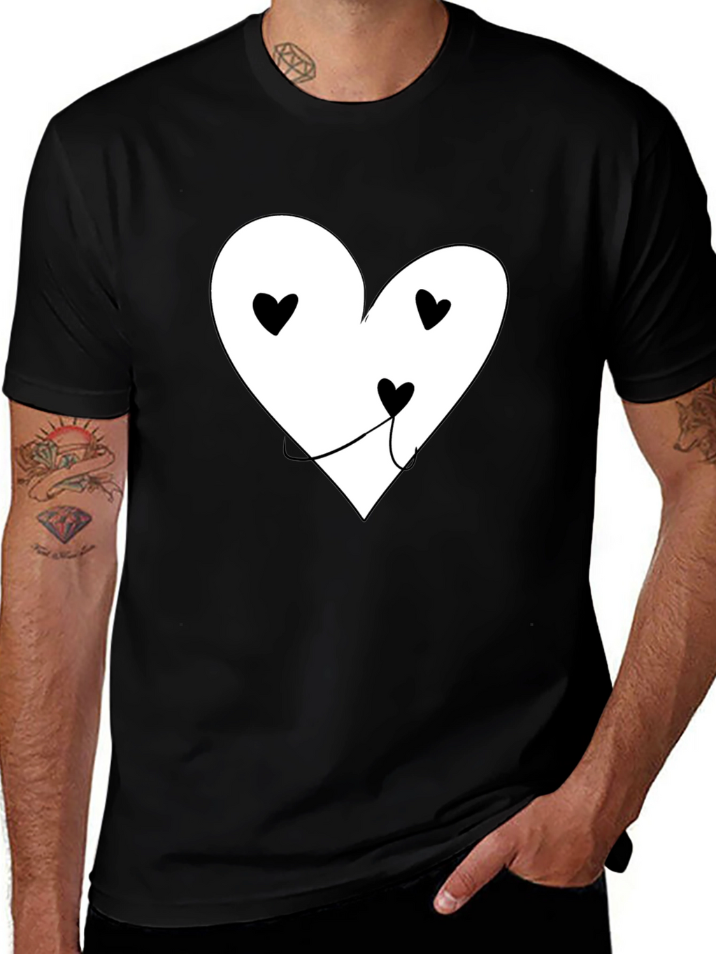 Heart Face Graphic T-Shirt - Black