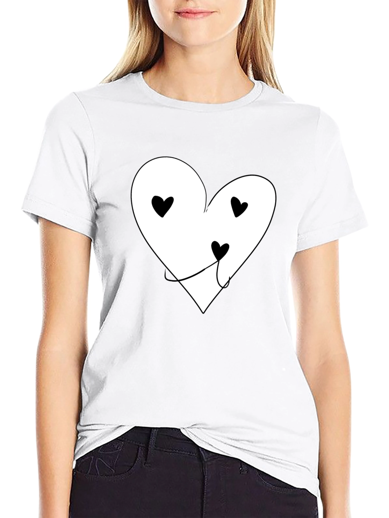 Heart Face Graphic T-Shirt - Black