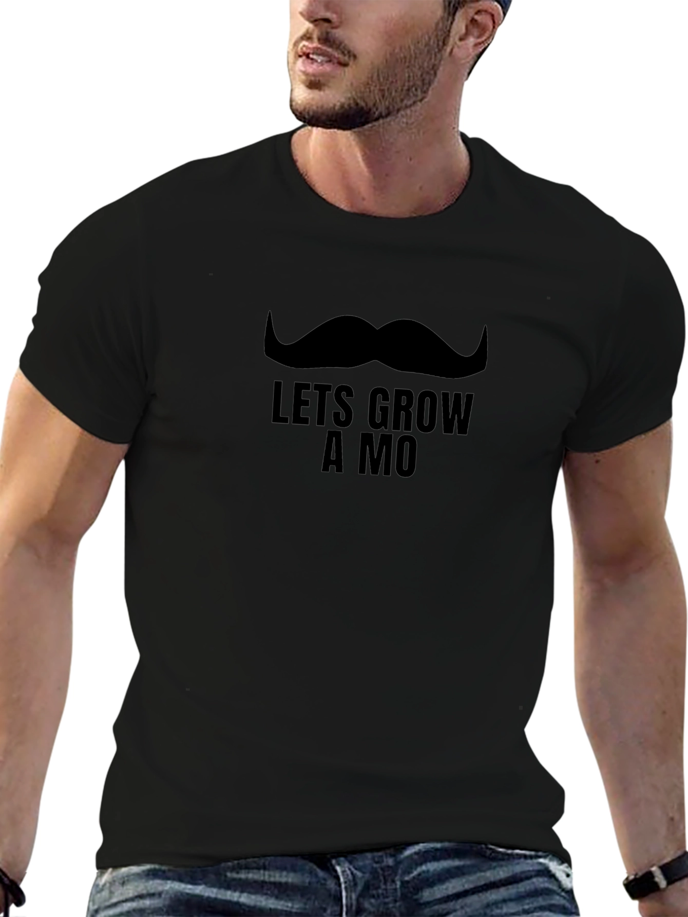 Lets Grow a Mo Mens Black T-Shirt