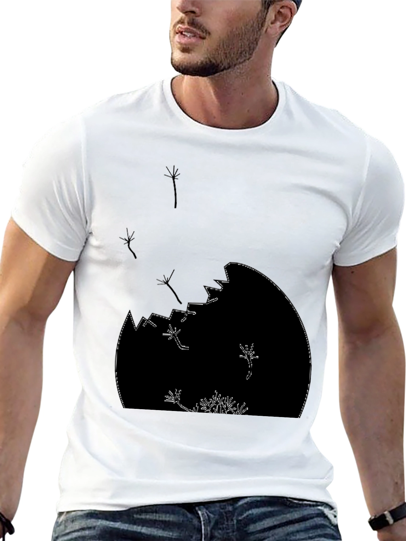 Dandelion Seed Head Graphic Print Black T-Shirt