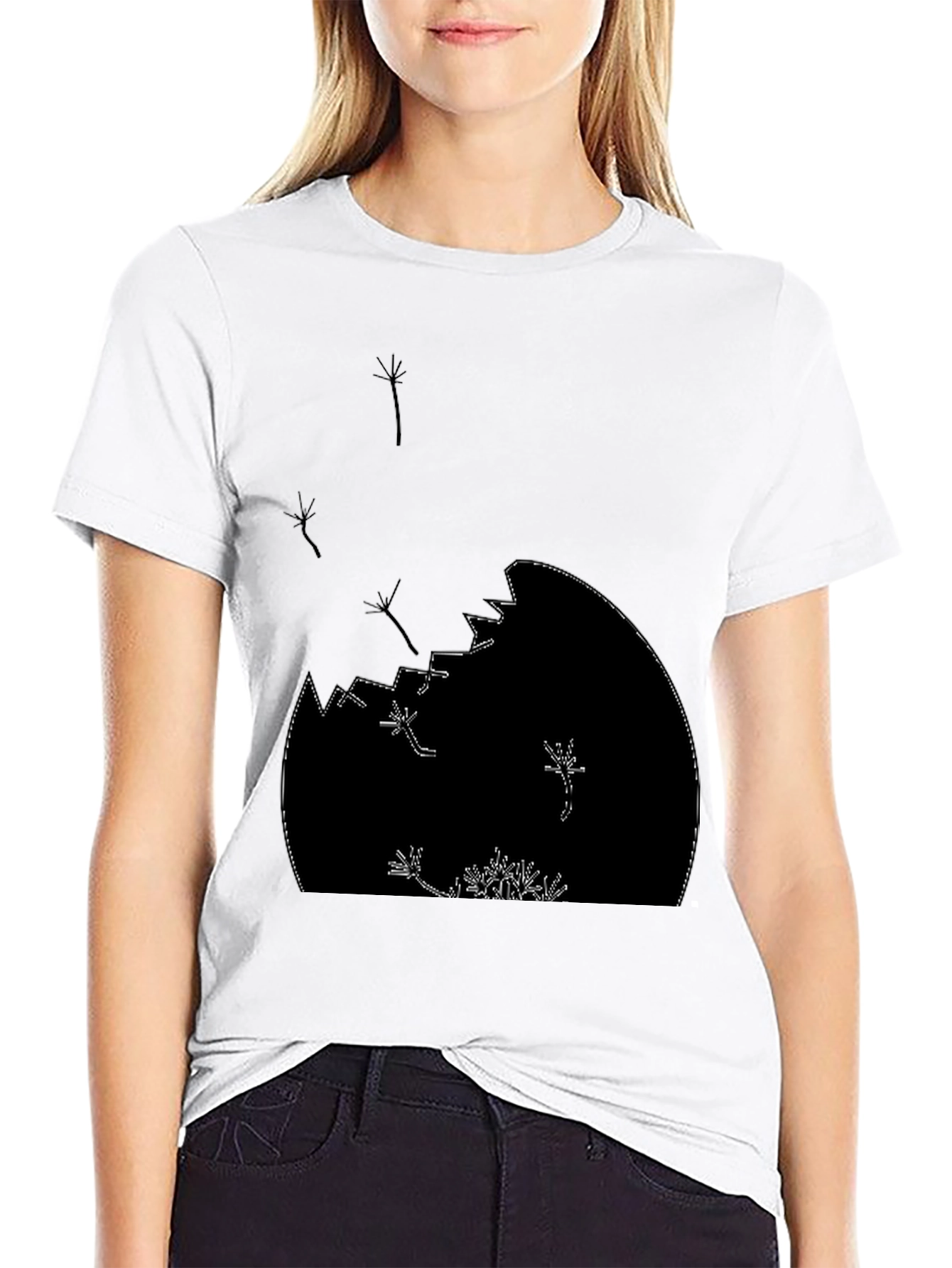Dandelion Seed Head Graphic Print Black T-Shirt