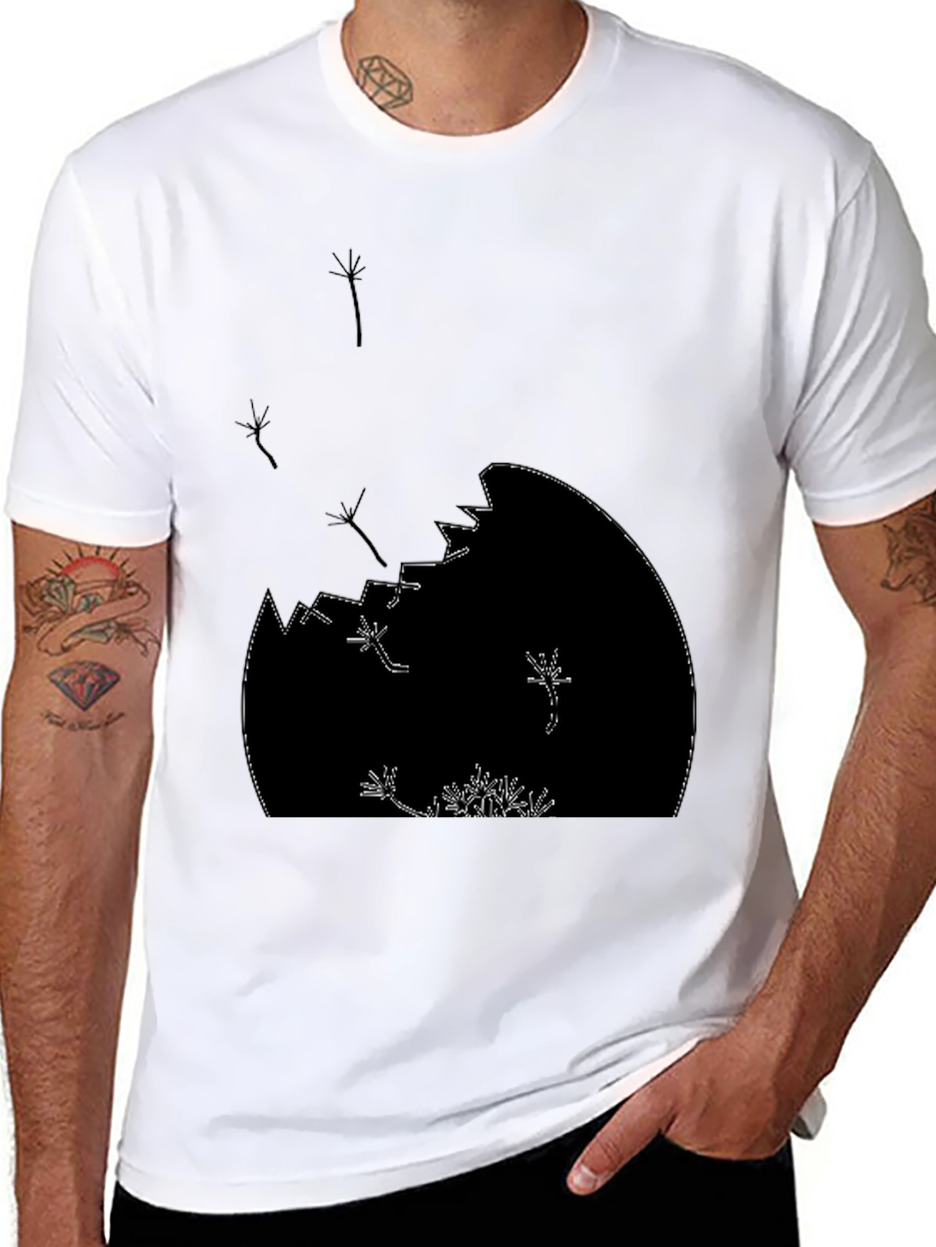 Dandelion Seed Head Graphic Print Black T-Shirt