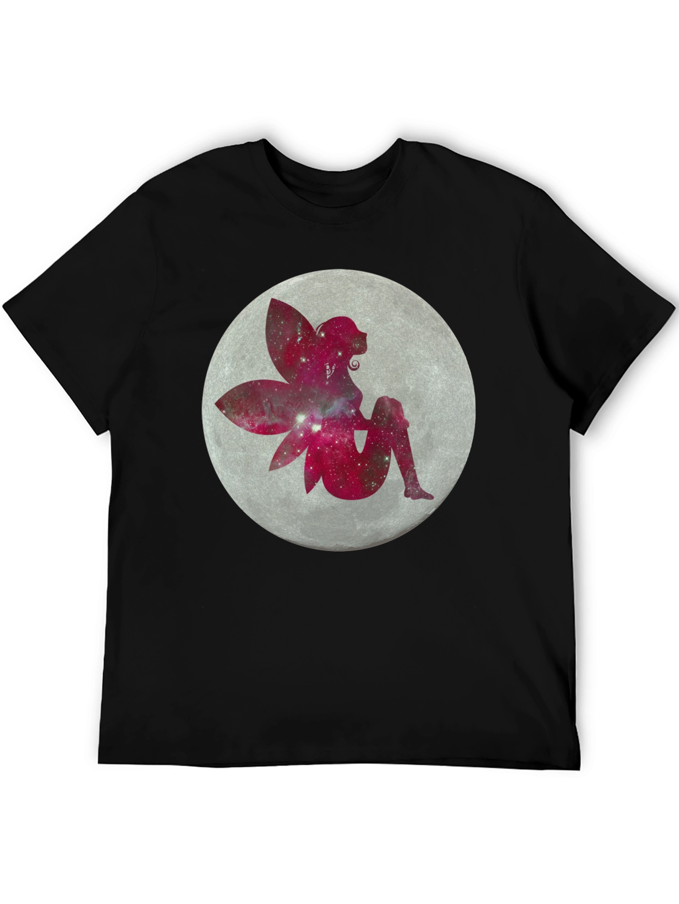 Fairy Moon Graphic Tee - Black Cotton Casual Shirt