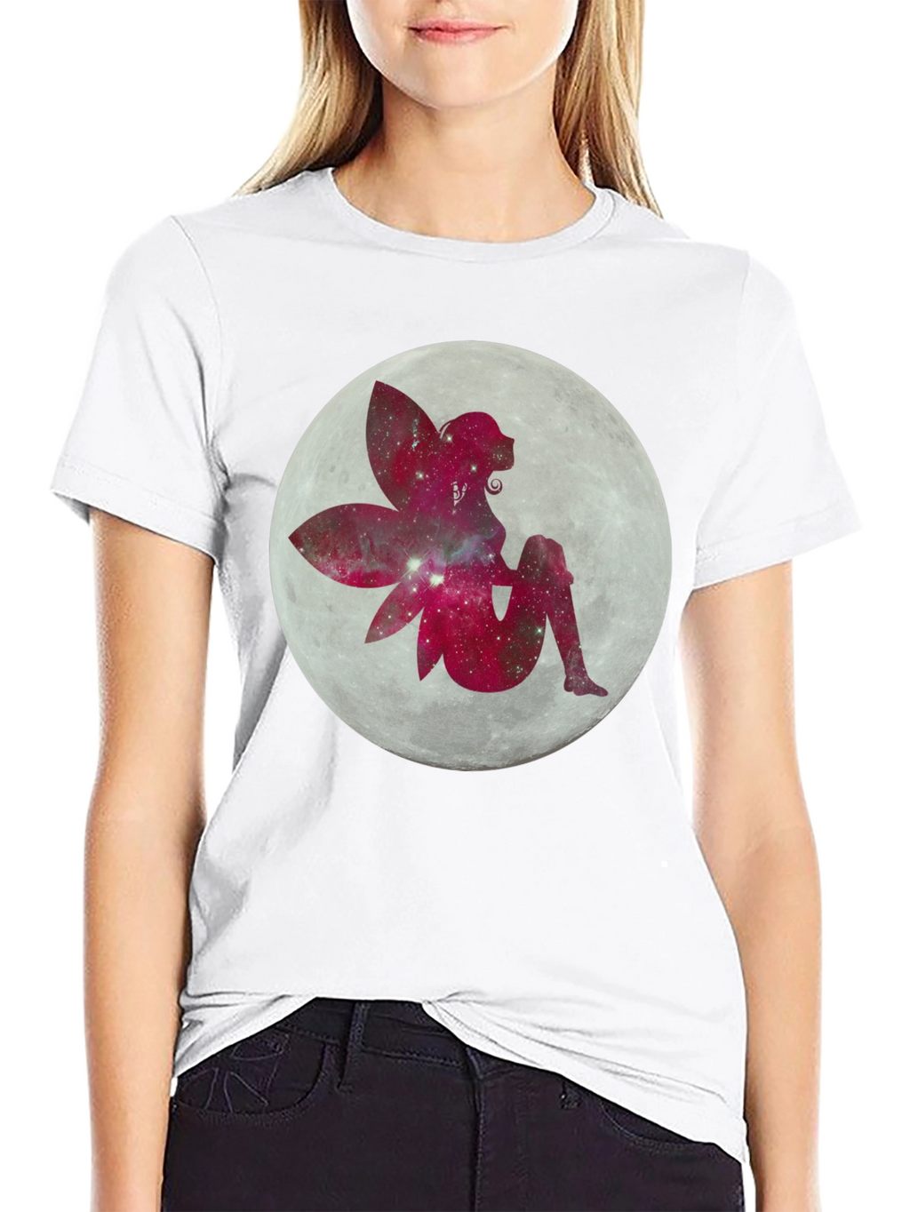 Fairy Moon Graphic Tee - Black Cotton Casual Shirt