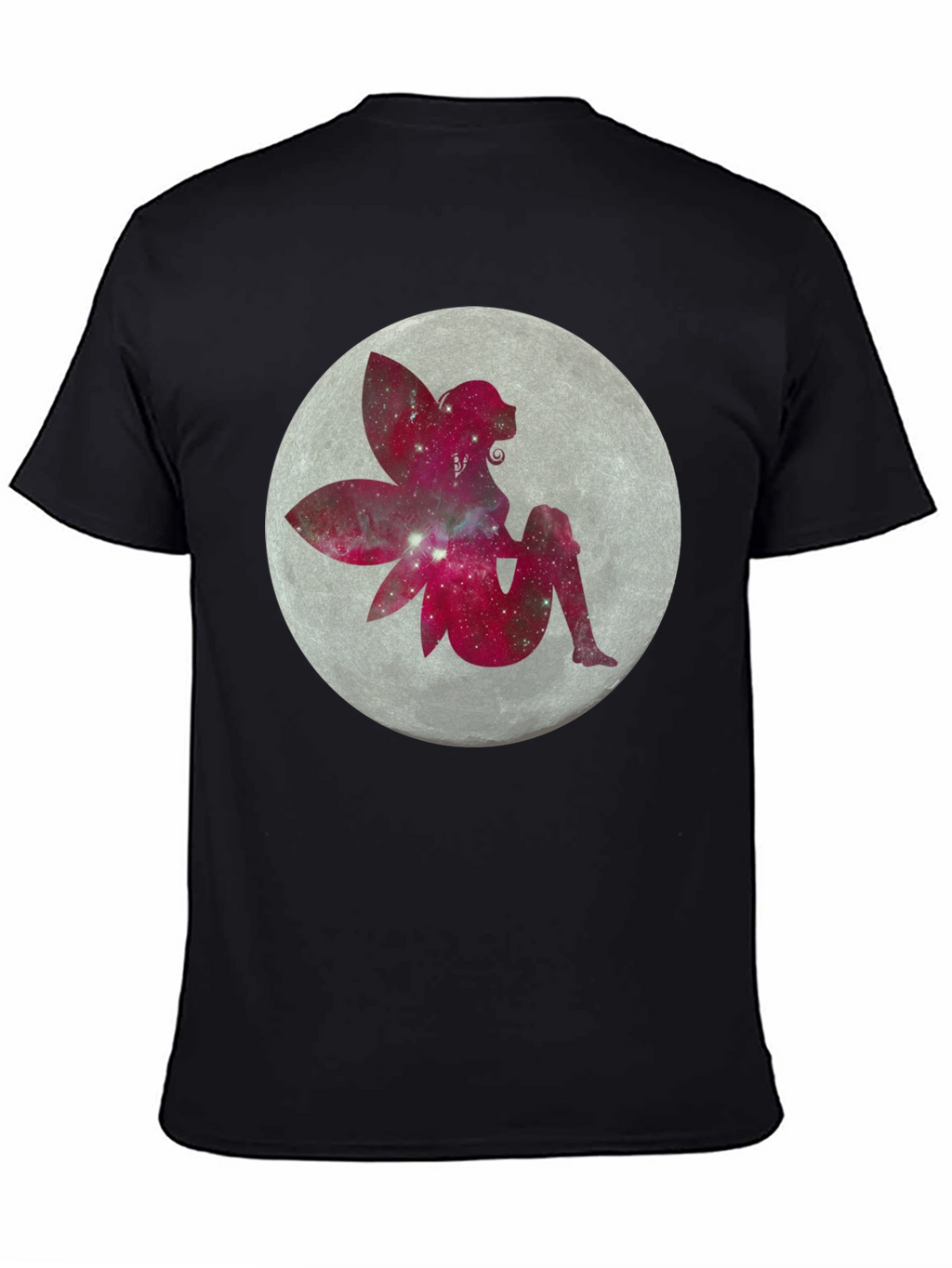 Fairy Moon Graphic Tee - Black Cotton Casual Shirt