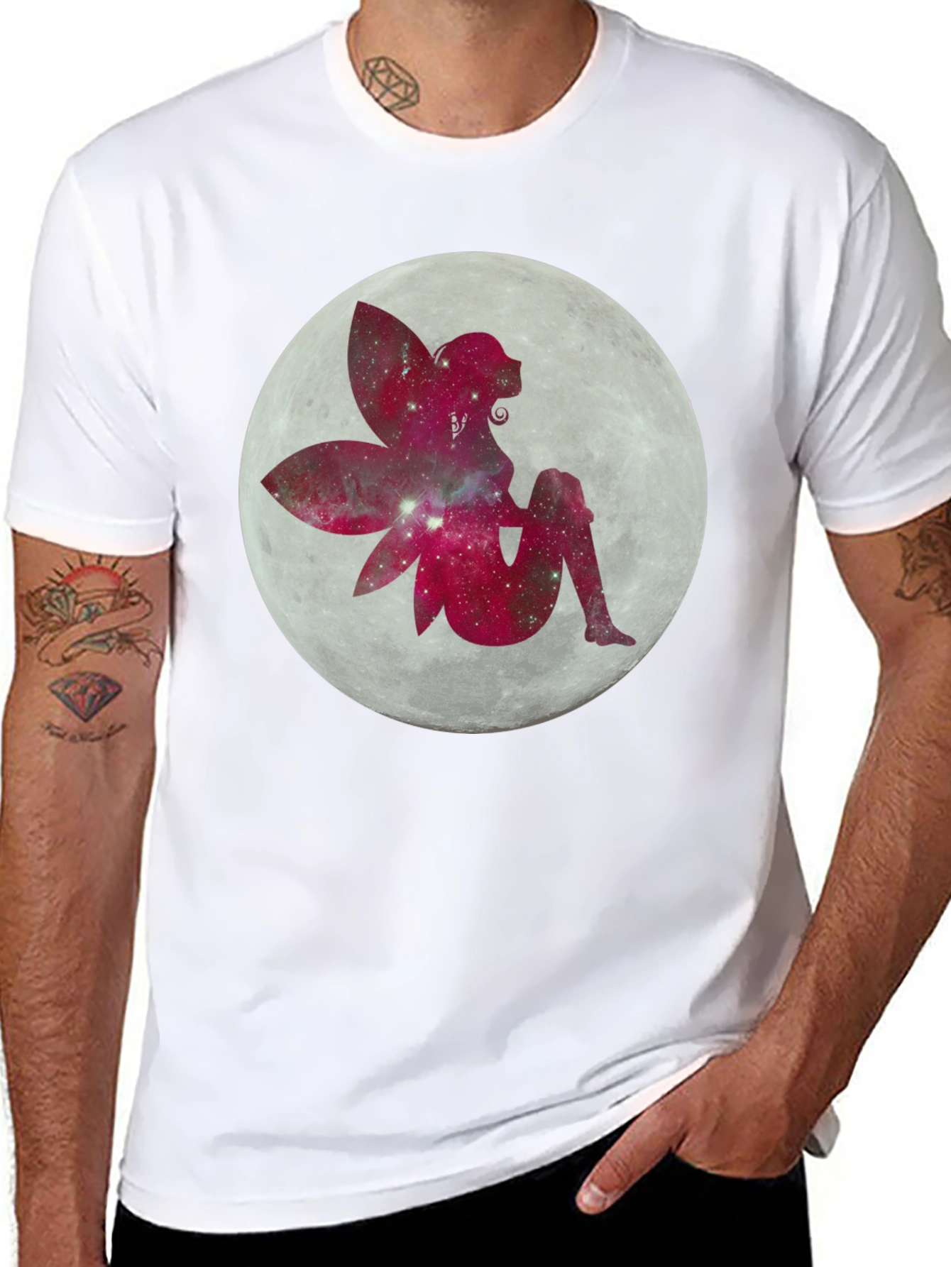 Fairy Moon Graphic Tee - Black Cotton Casual Shirt