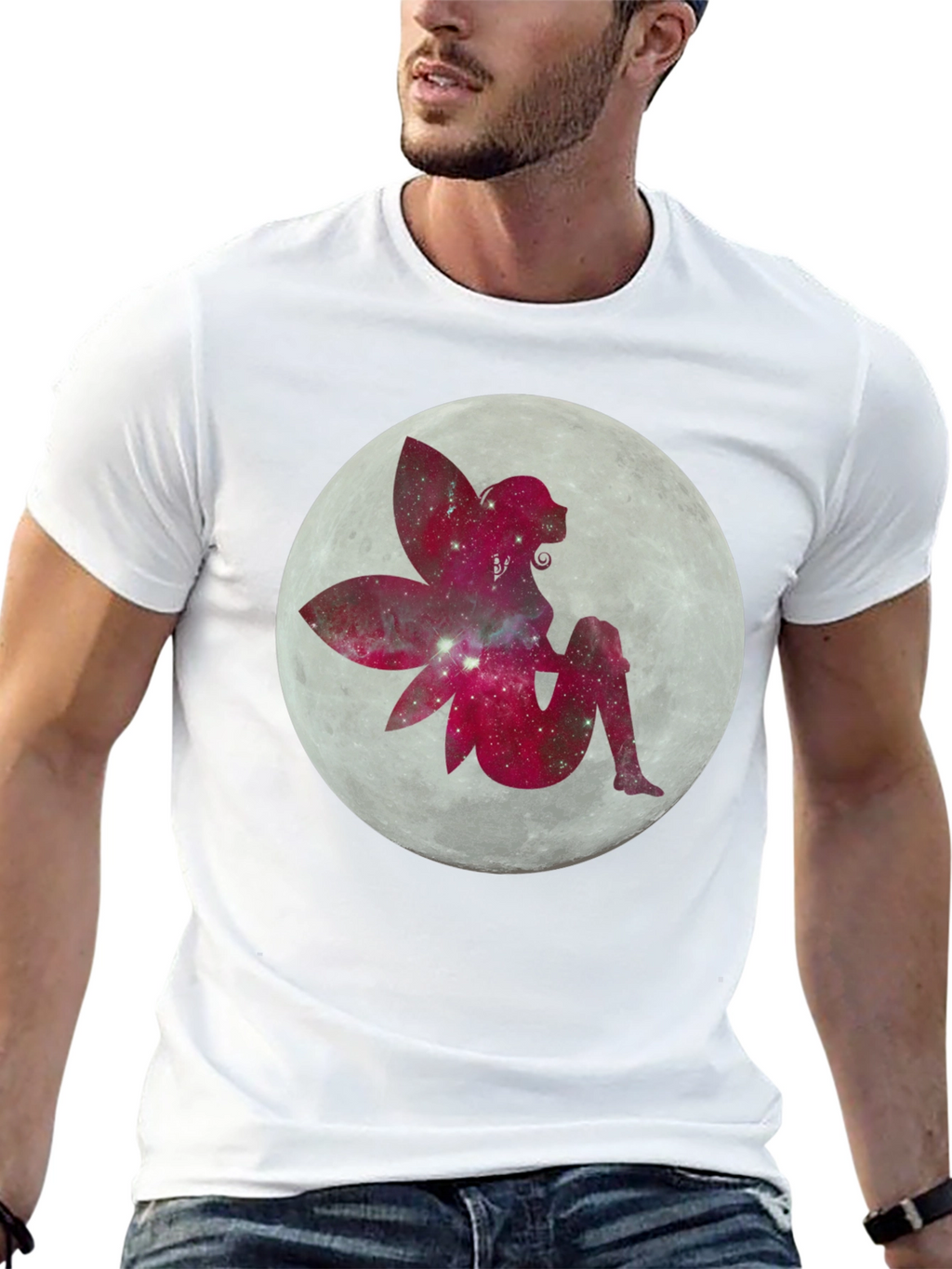 Fairy Moon Graphic Tee - Black Cotton Casual Shirt