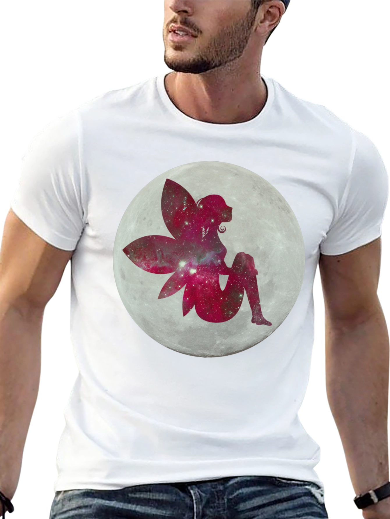 Fairy Moon Graphic Tee - Black Cotton Casual Shirt