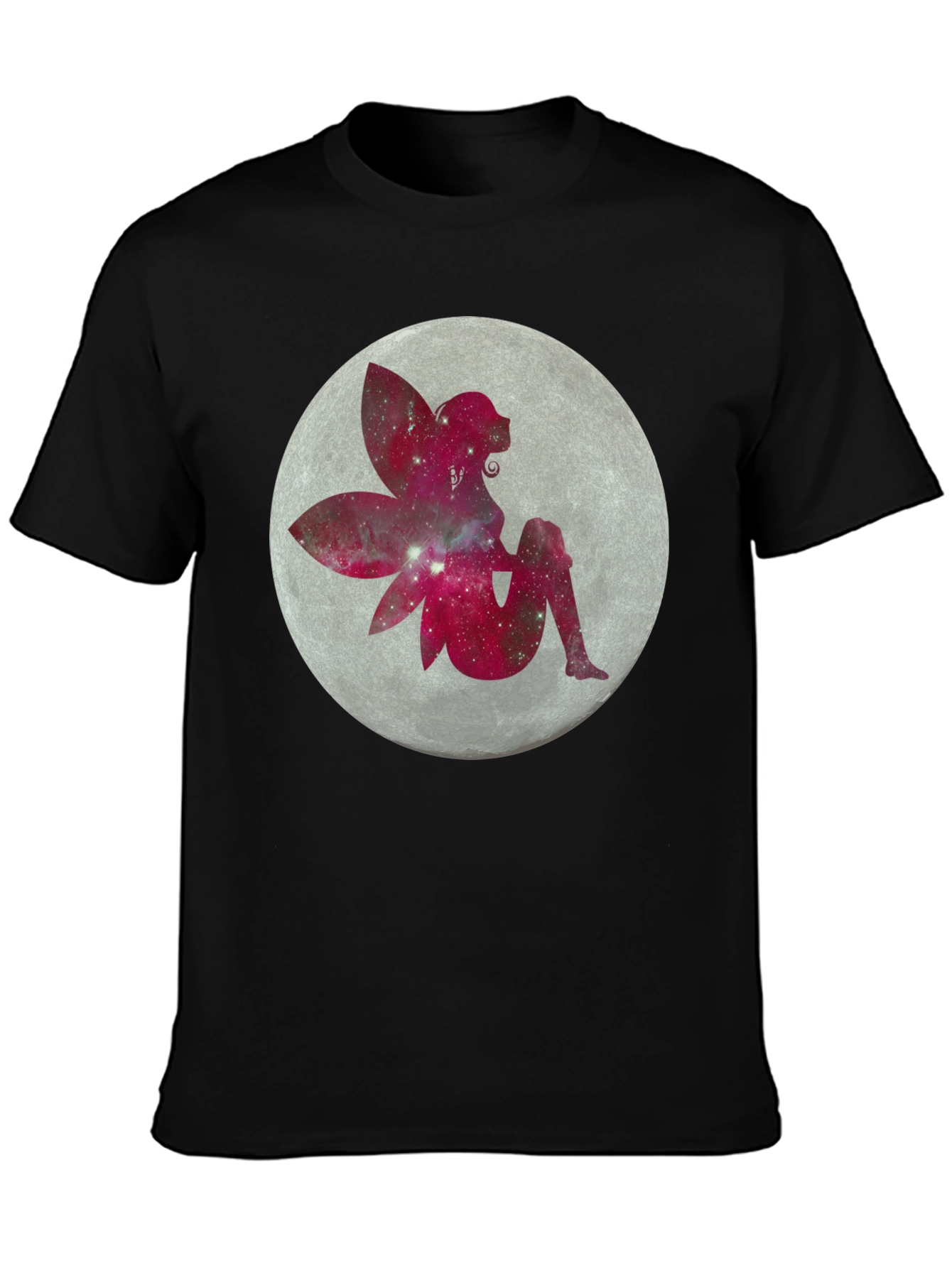 Fairy Moon Graphic Tee - Black Cotton Casual Shirt