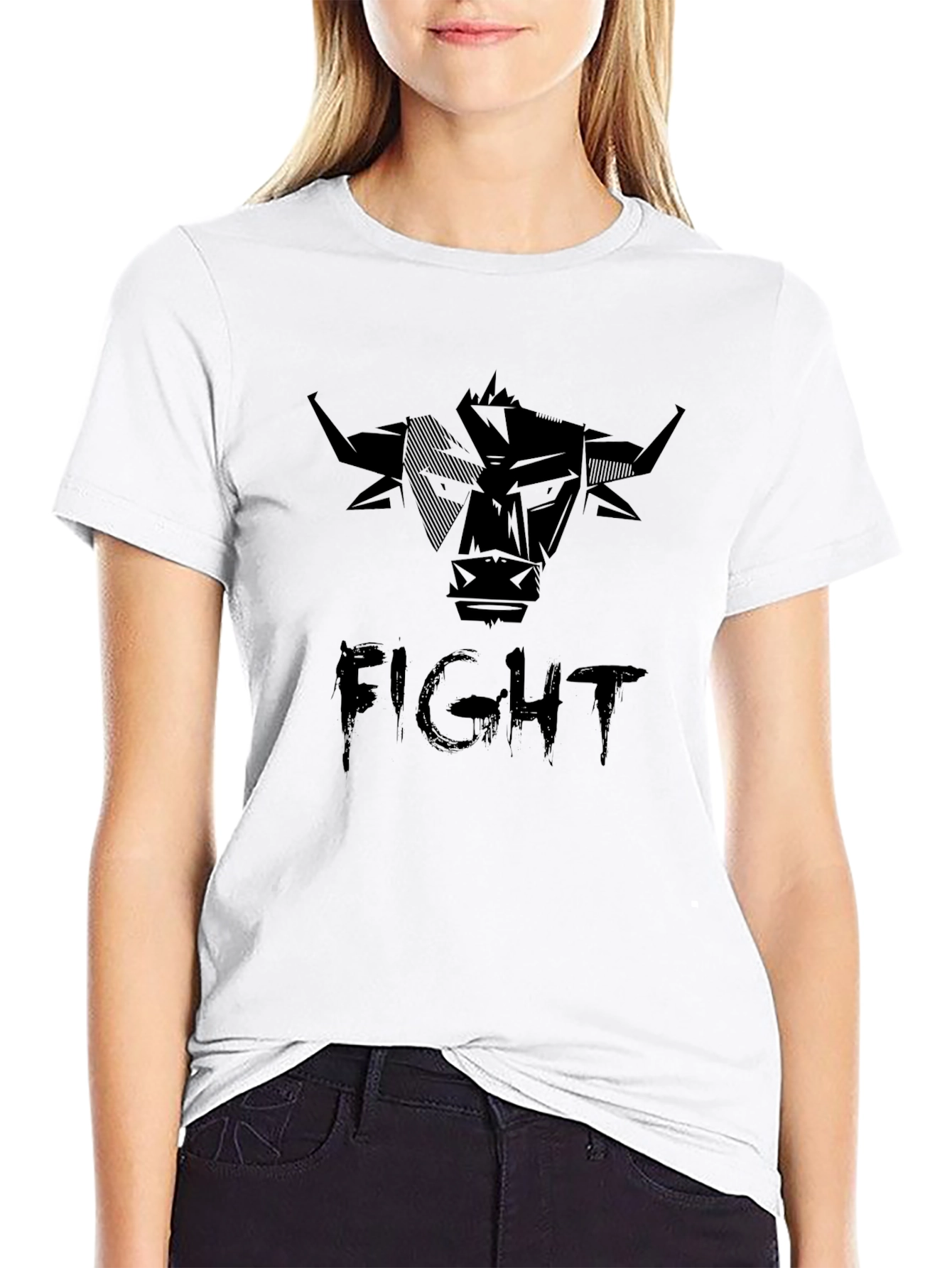 Mens Black Fight Bull Graphic Tee