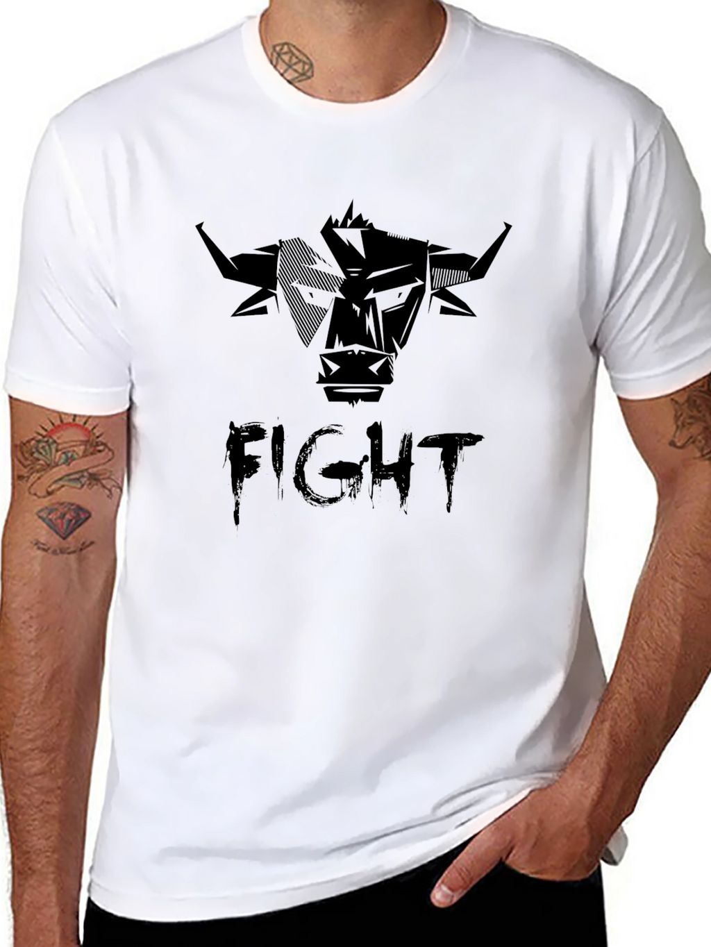 Mens Black Fight Bull Graphic Tee