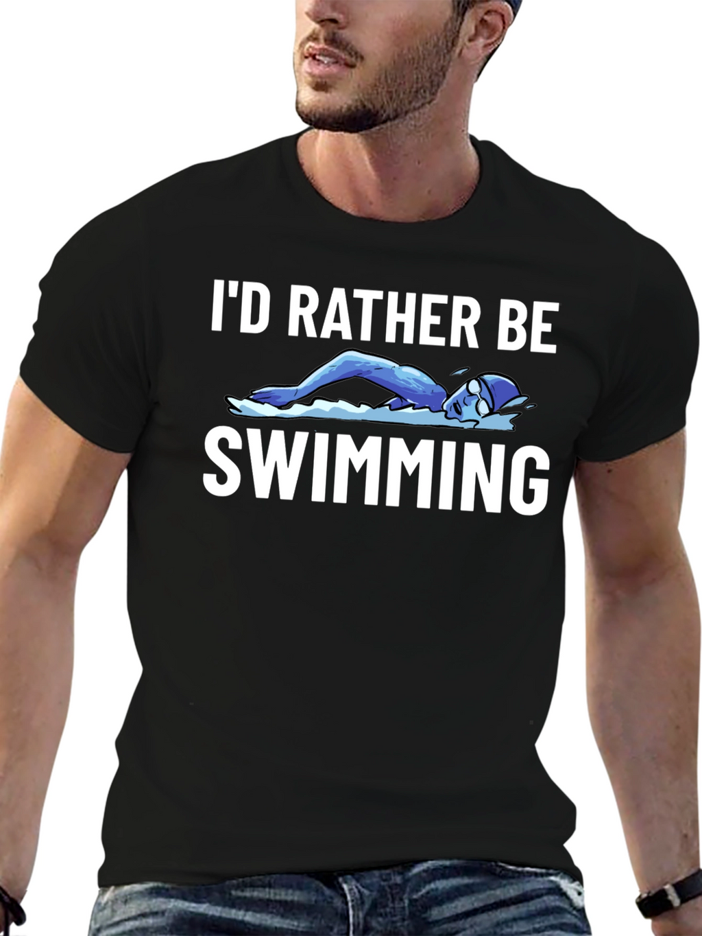 Id Rather Be Swimming Black T-Shirt