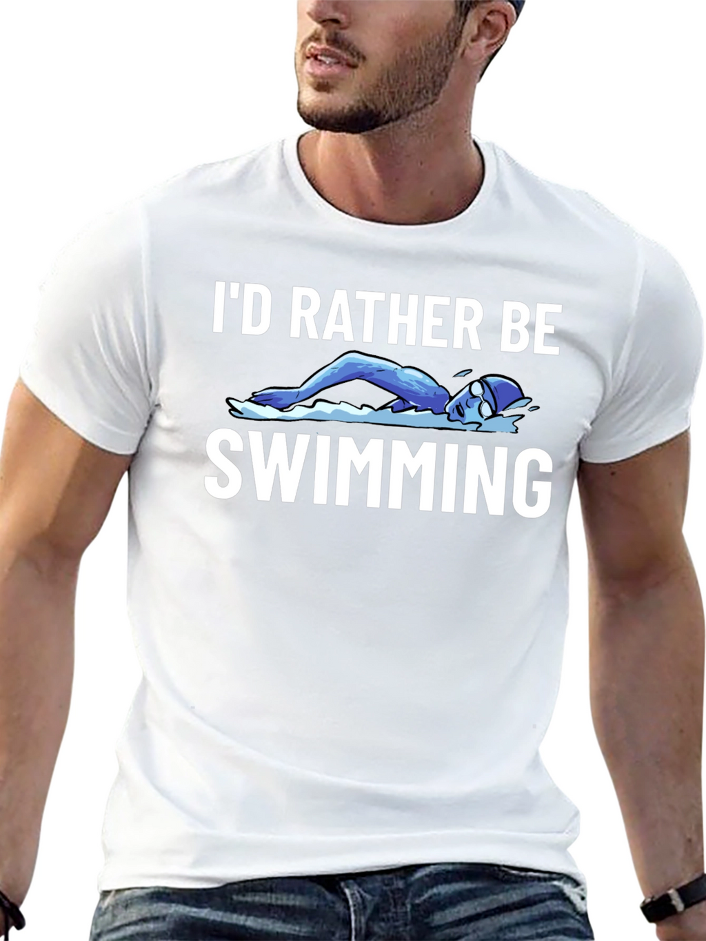 Id Rather Be Swimming Black T-Shirt