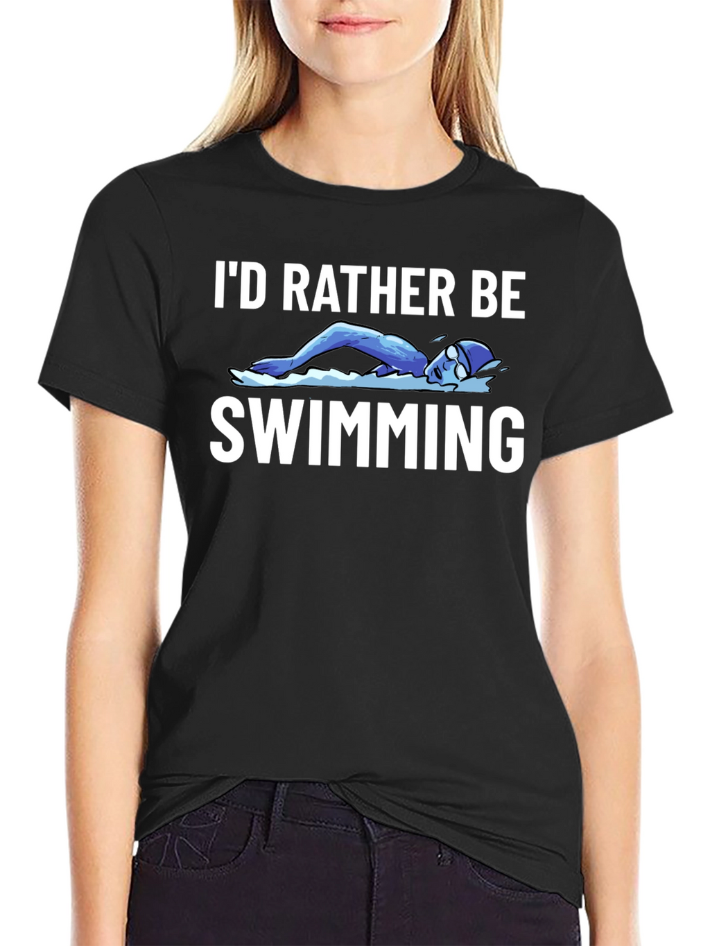 Id Rather Be Swimming Black T-Shirt