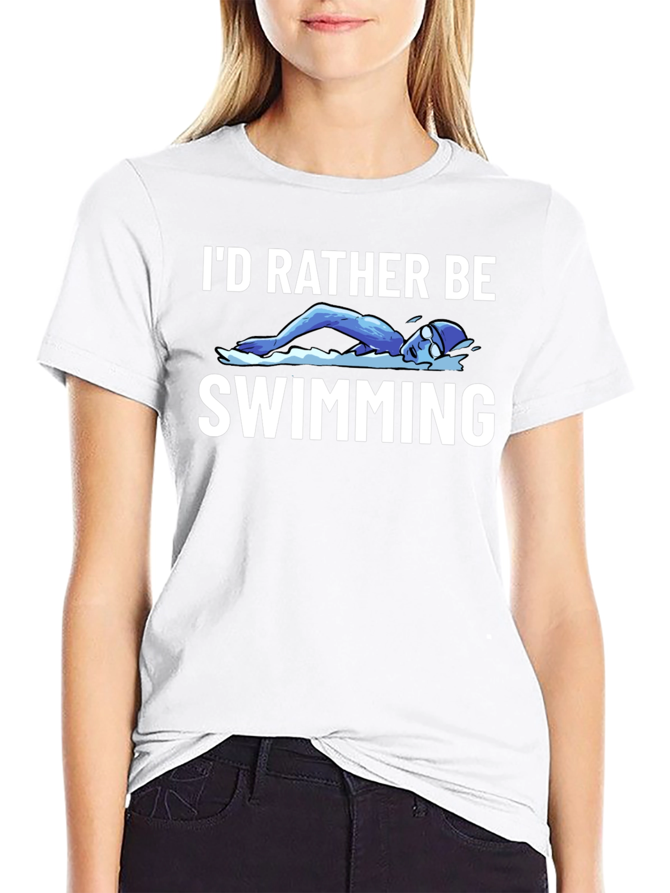 Id Rather Be Swimming Black T-Shirt