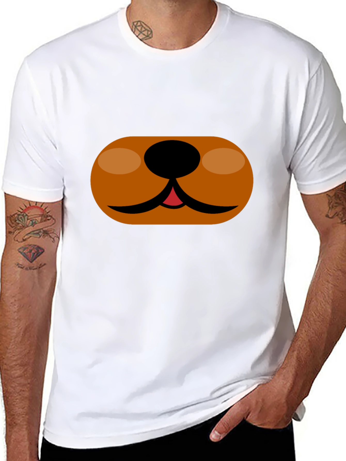 Cartoon Dog Face T-Shirt - Black Cotton Tee