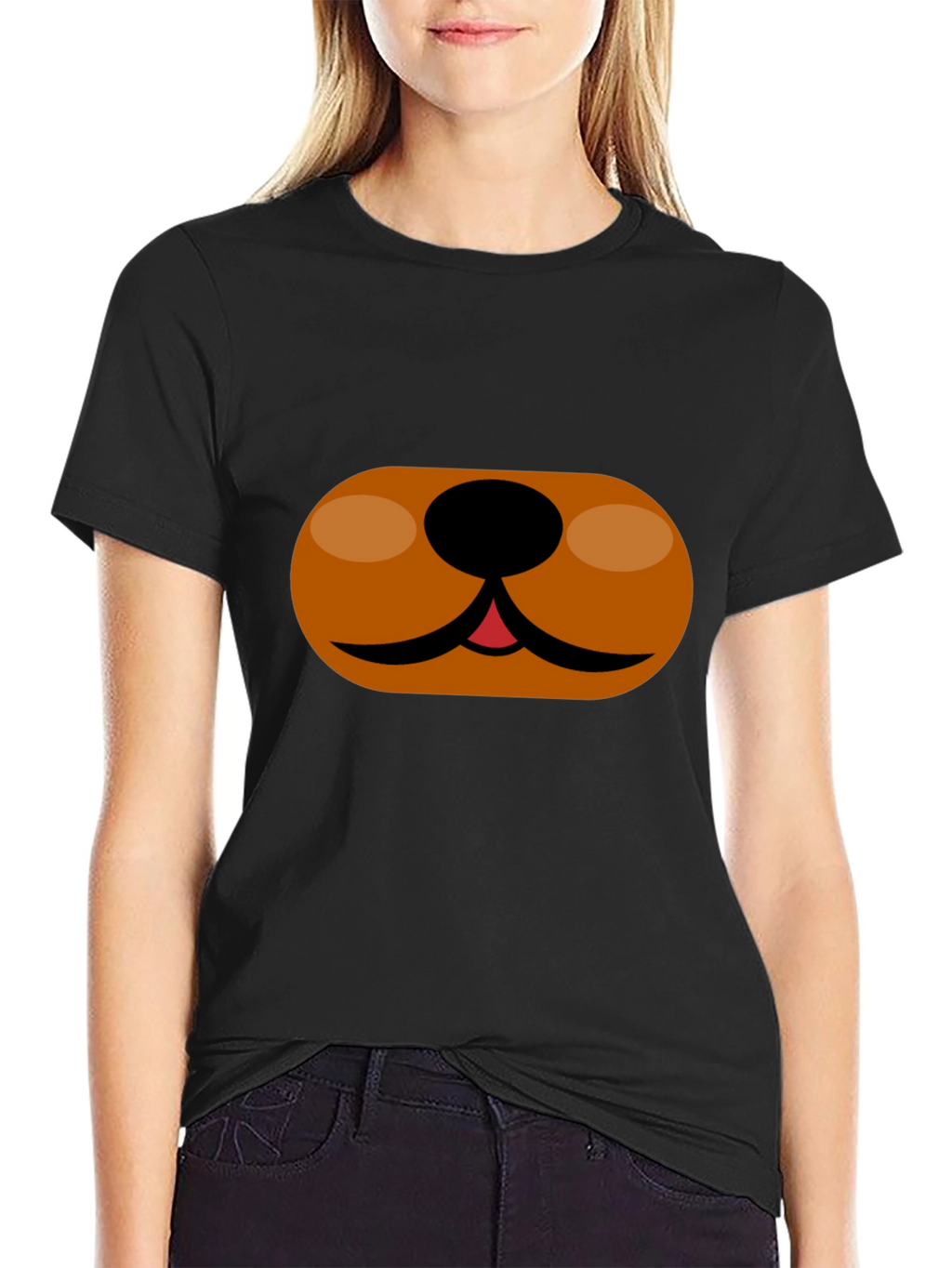 Cartoon Dog Face T-Shirt - Black Cotton Tee