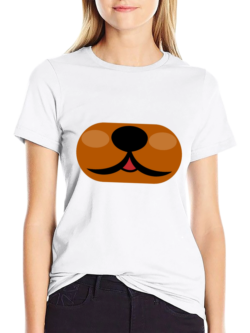 Cartoon Dog Face T-Shirt - Black Cotton Tee