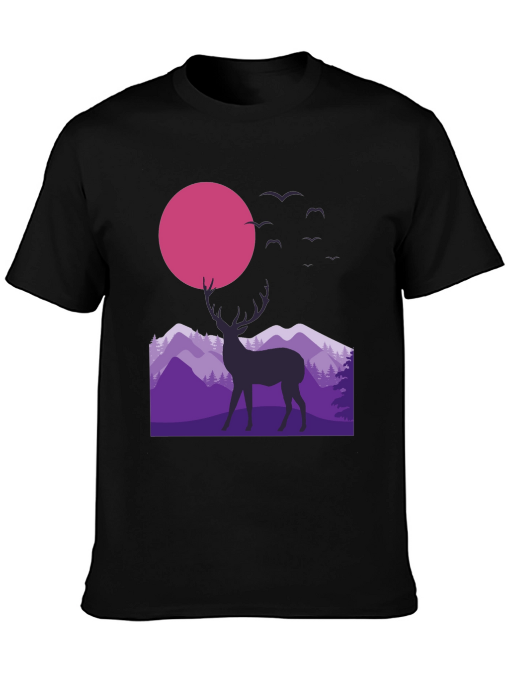 Deer Silhouette T-Shirt - Mountain Sunset Graphic Tee