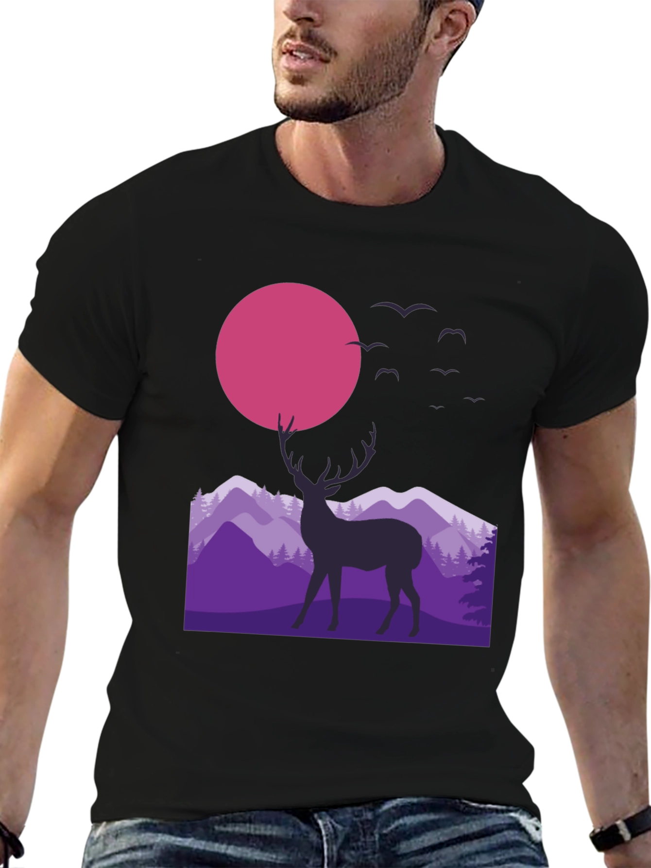 Deer Silhouette T-Shirt - Mountain Sunset Graphic Tee