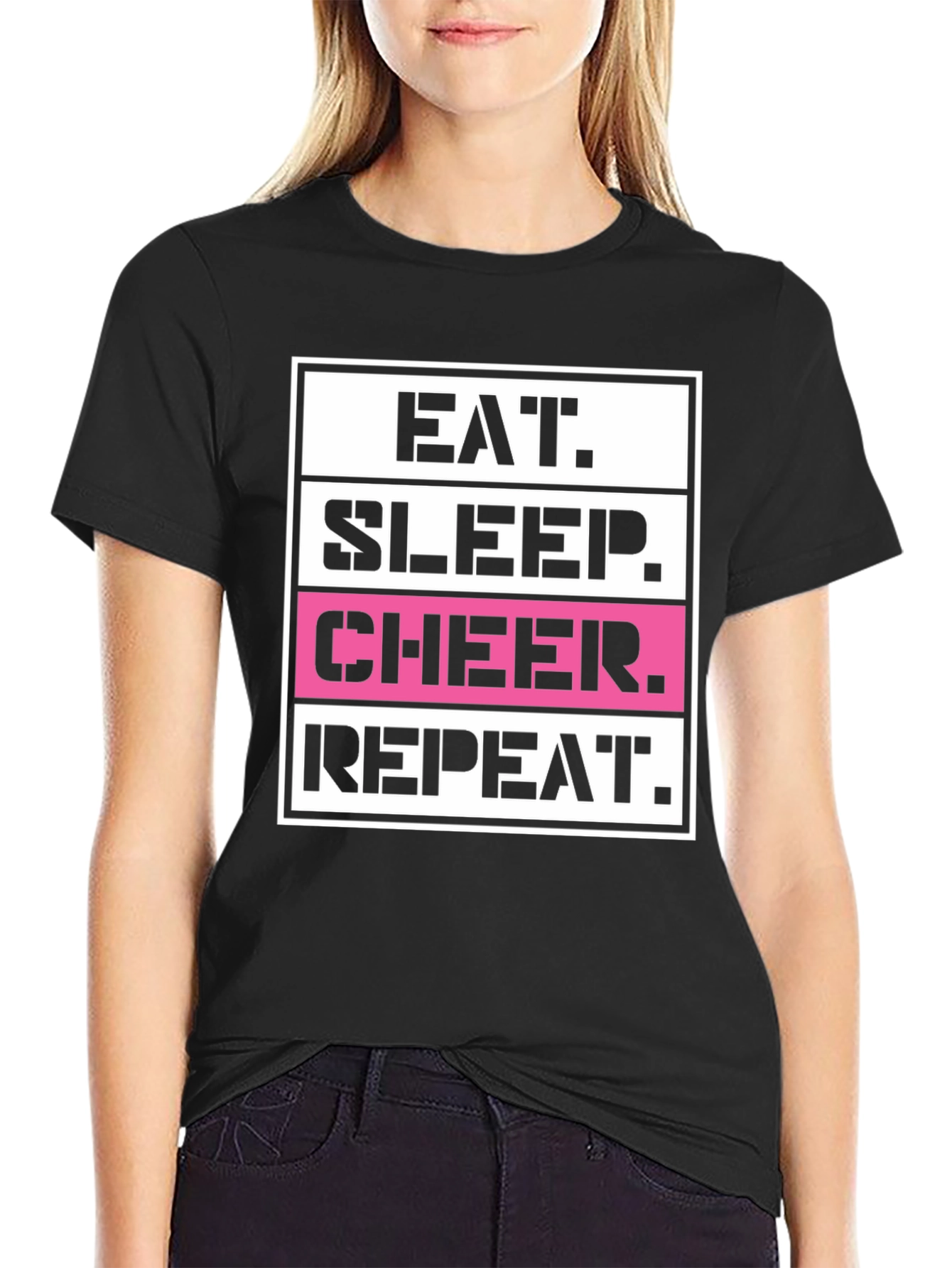 Eat Sleep Cheer Repeat Graphic T-Shirt