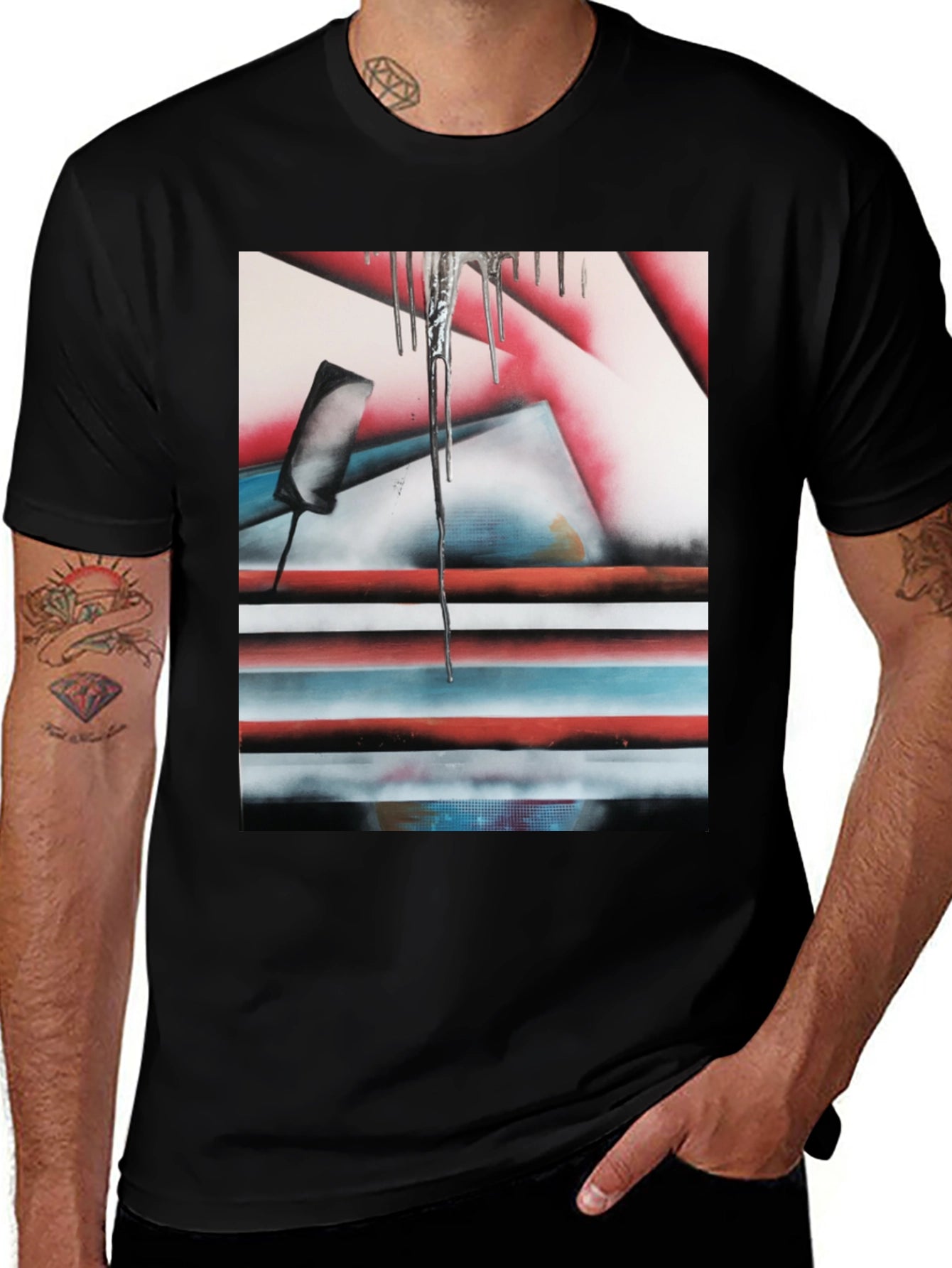 Abstract Graphic Print Tee - Black