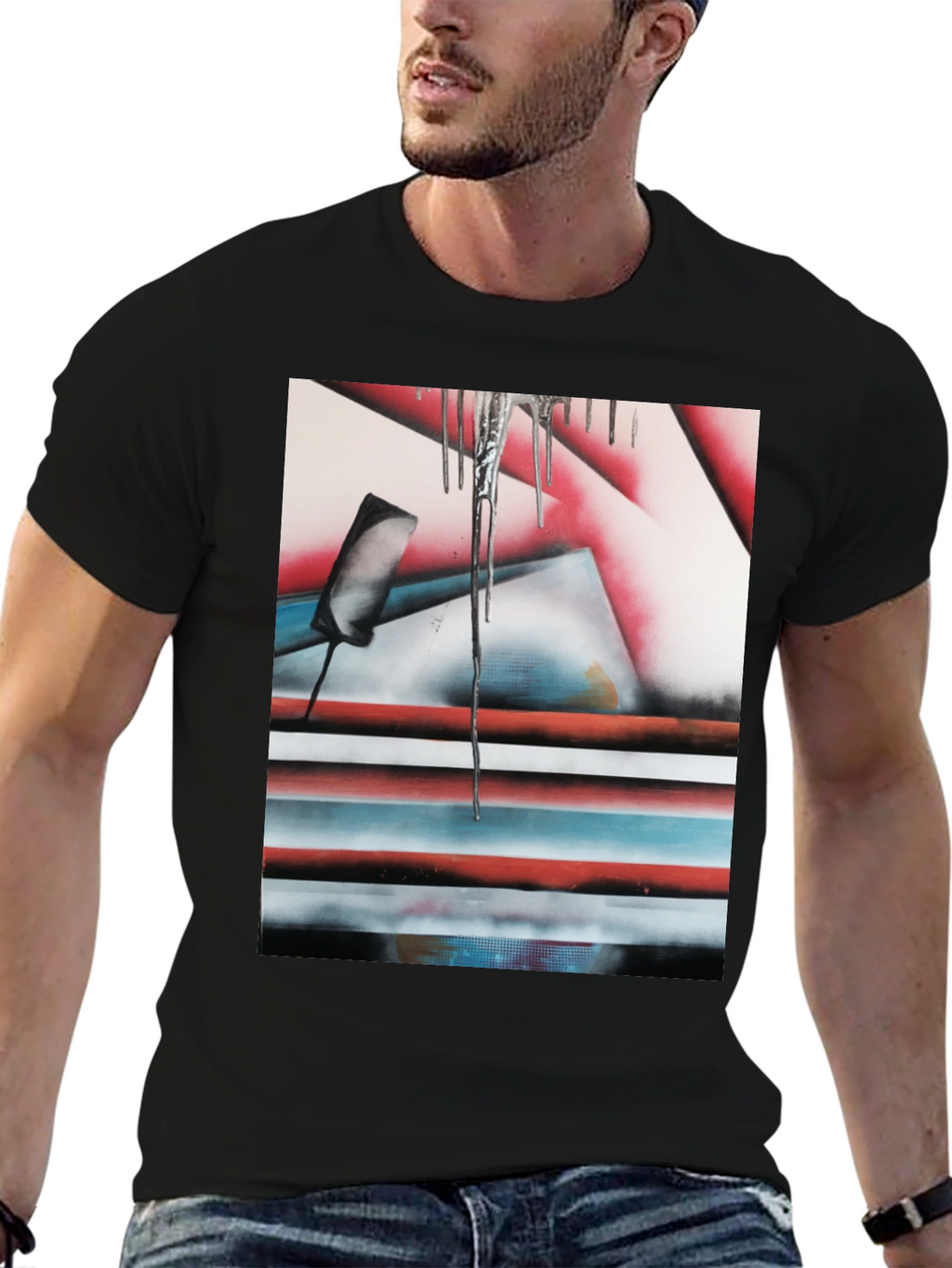Abstract Graphic Print Tee - Black