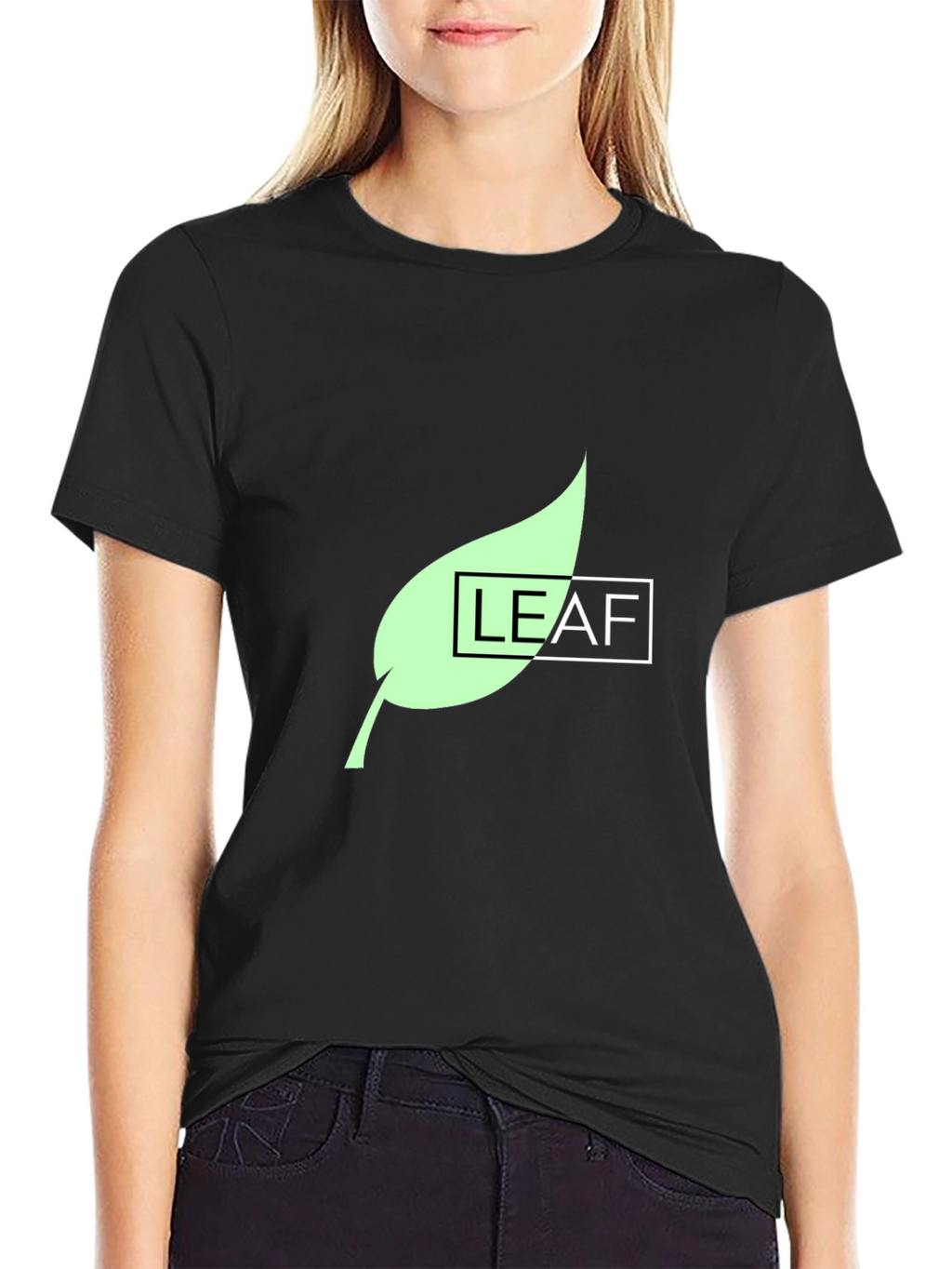 Leaf Graphic Print Black T-Shirt