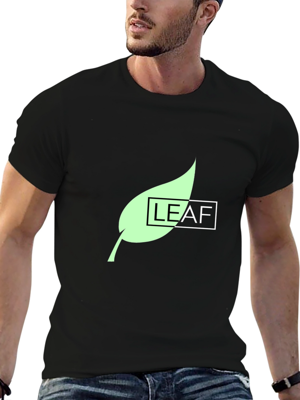 Leaf Graphic Print Black T-Shirt
