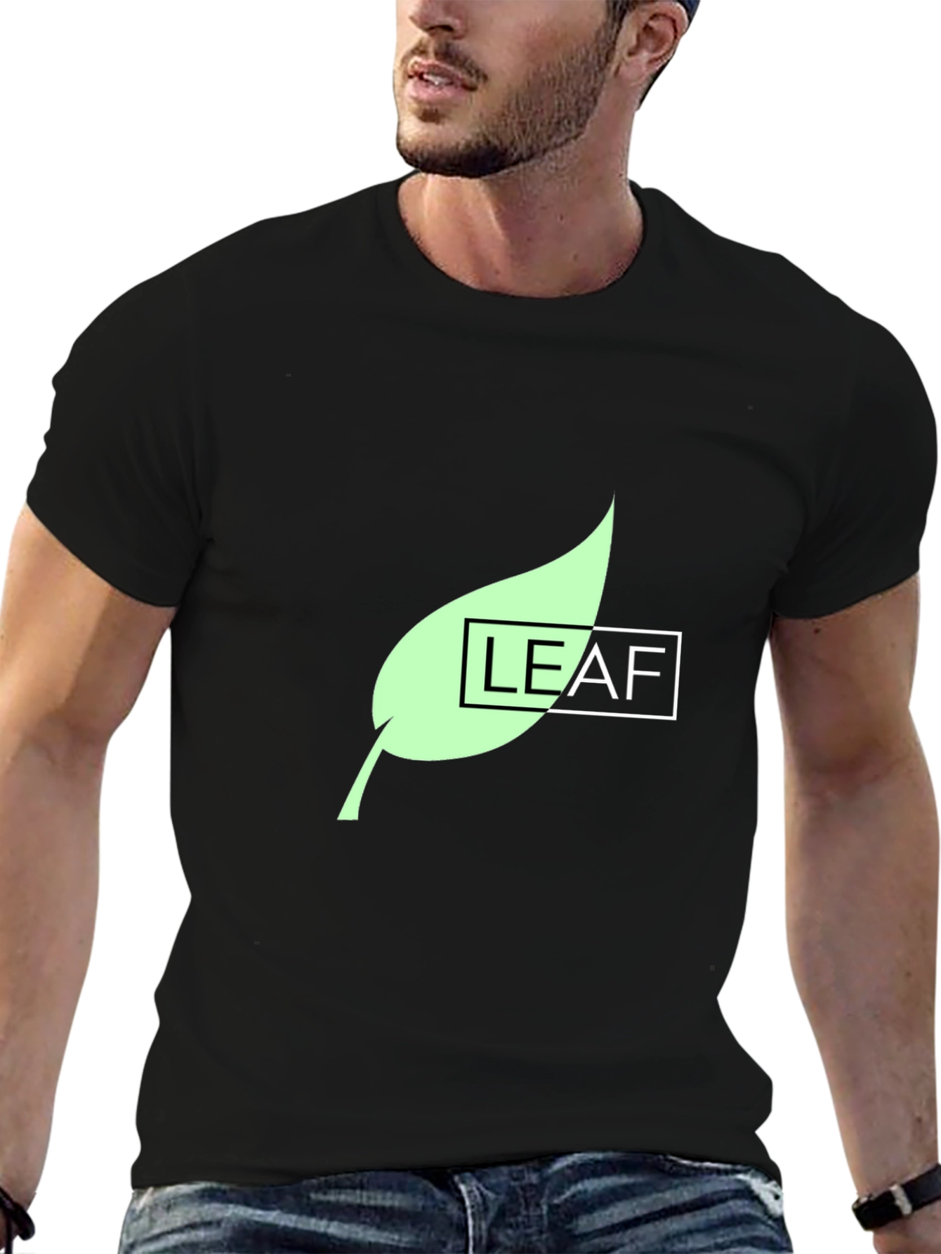 Leaf Graphic Print Black T-Shirt