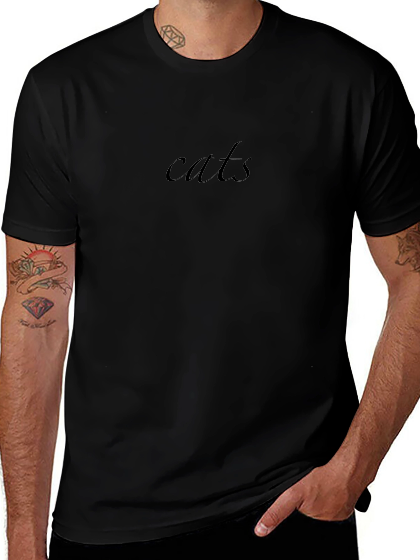 Minimalist Cats Black T-Shirt