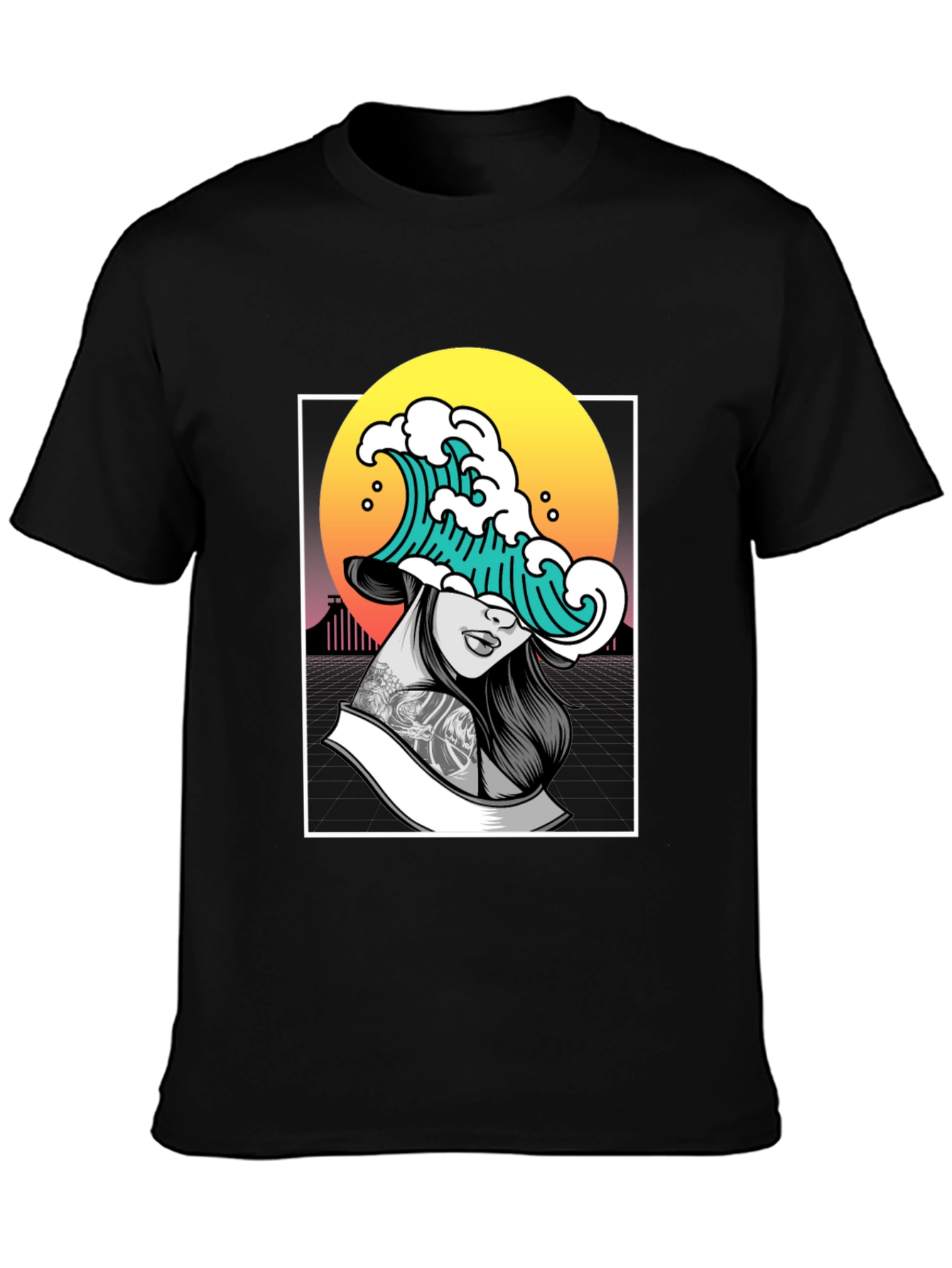 Wave Girl Graphic Black T-Shirt