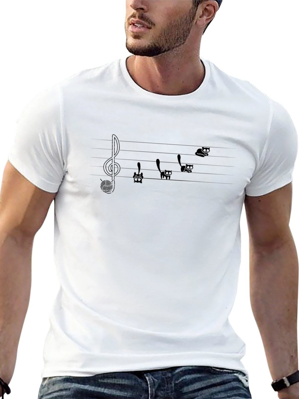 Musical Cats T-Shirt - Treble Clef & Feline Notes