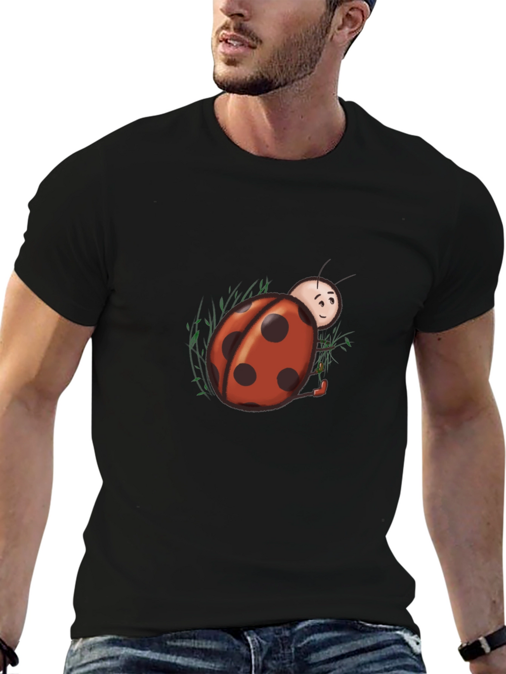 Ladybug Graphic Tee - Black Cotton Blend