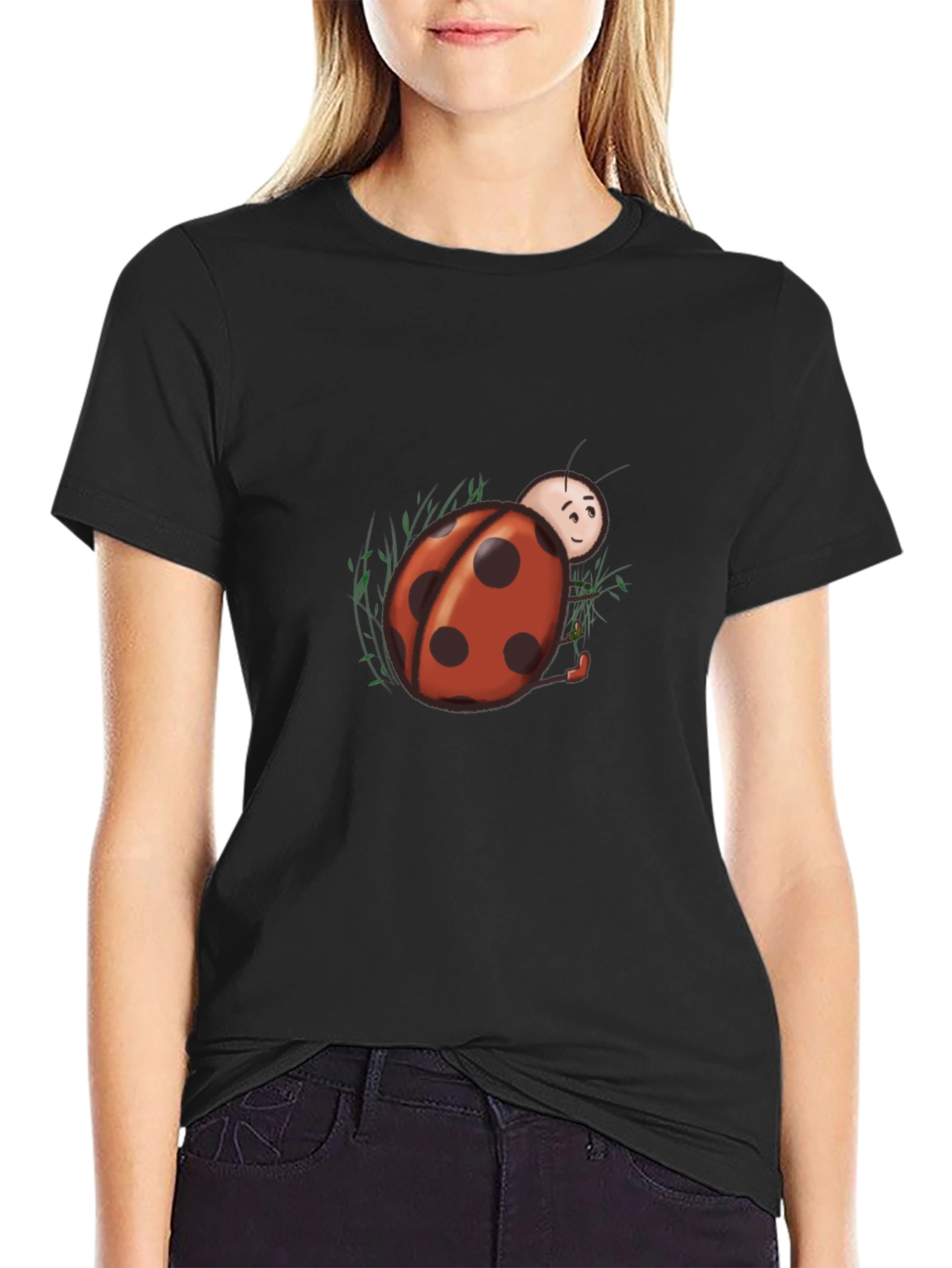 Ladybug Graphic Tee - Black Cotton Blend